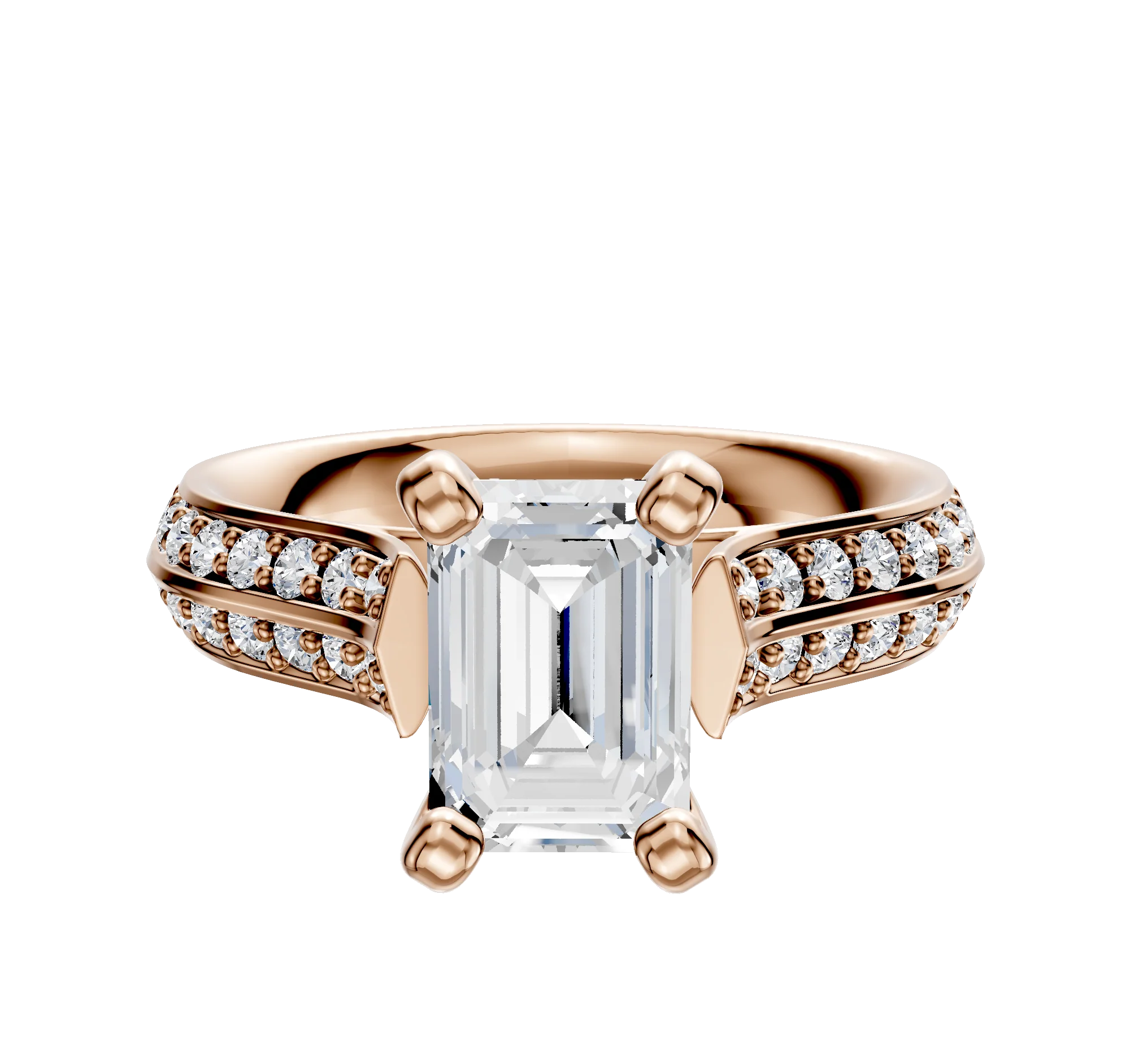 14K Rose Gold 4 Prong Cathedral Knife Edge 1-Row-Pave 2.5mm Engagement Ring