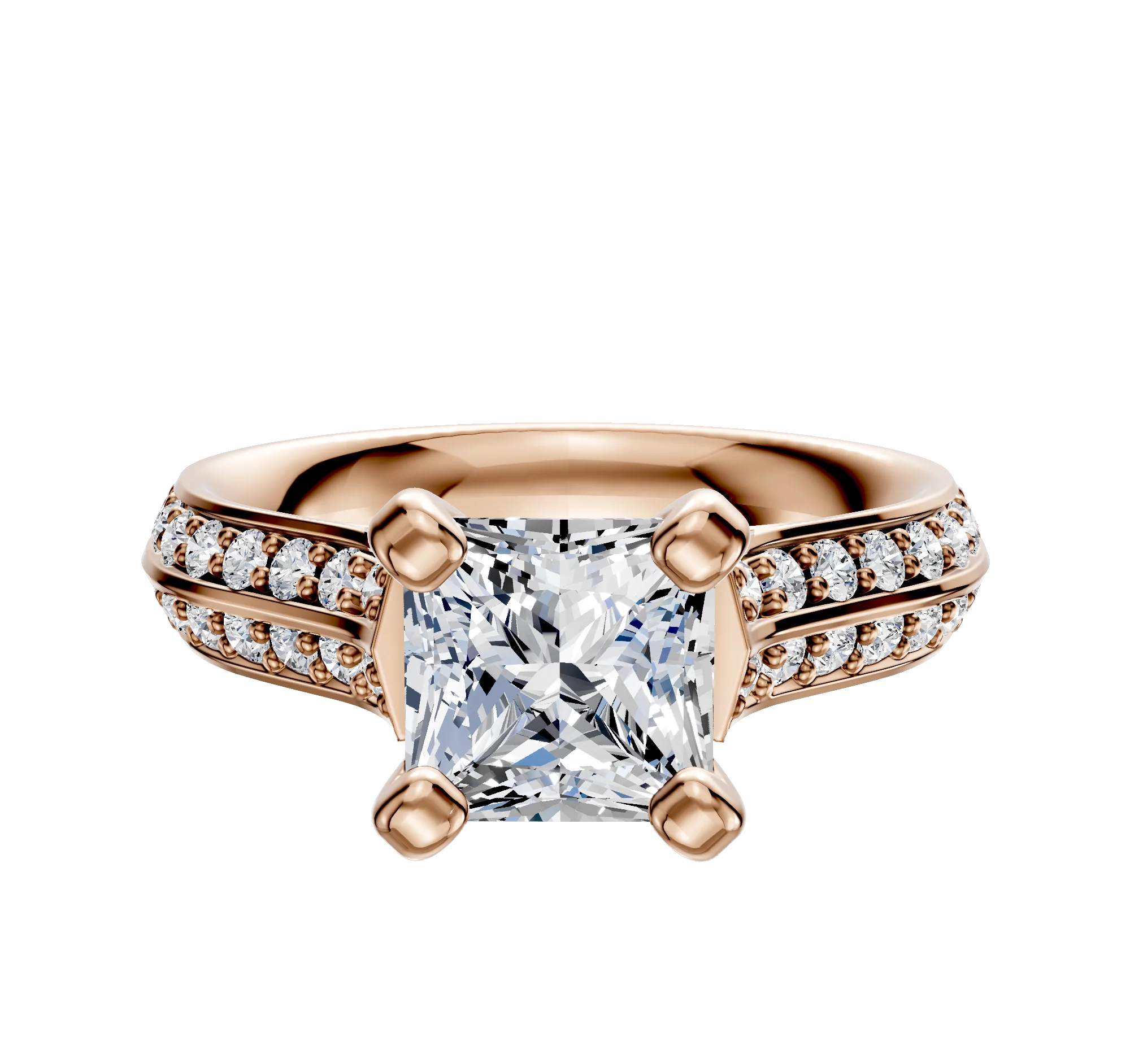 14K Rose Gold 4 Prong Cathedral Knife Edge 1-Row-Pave 2.5mm Engagement Ring