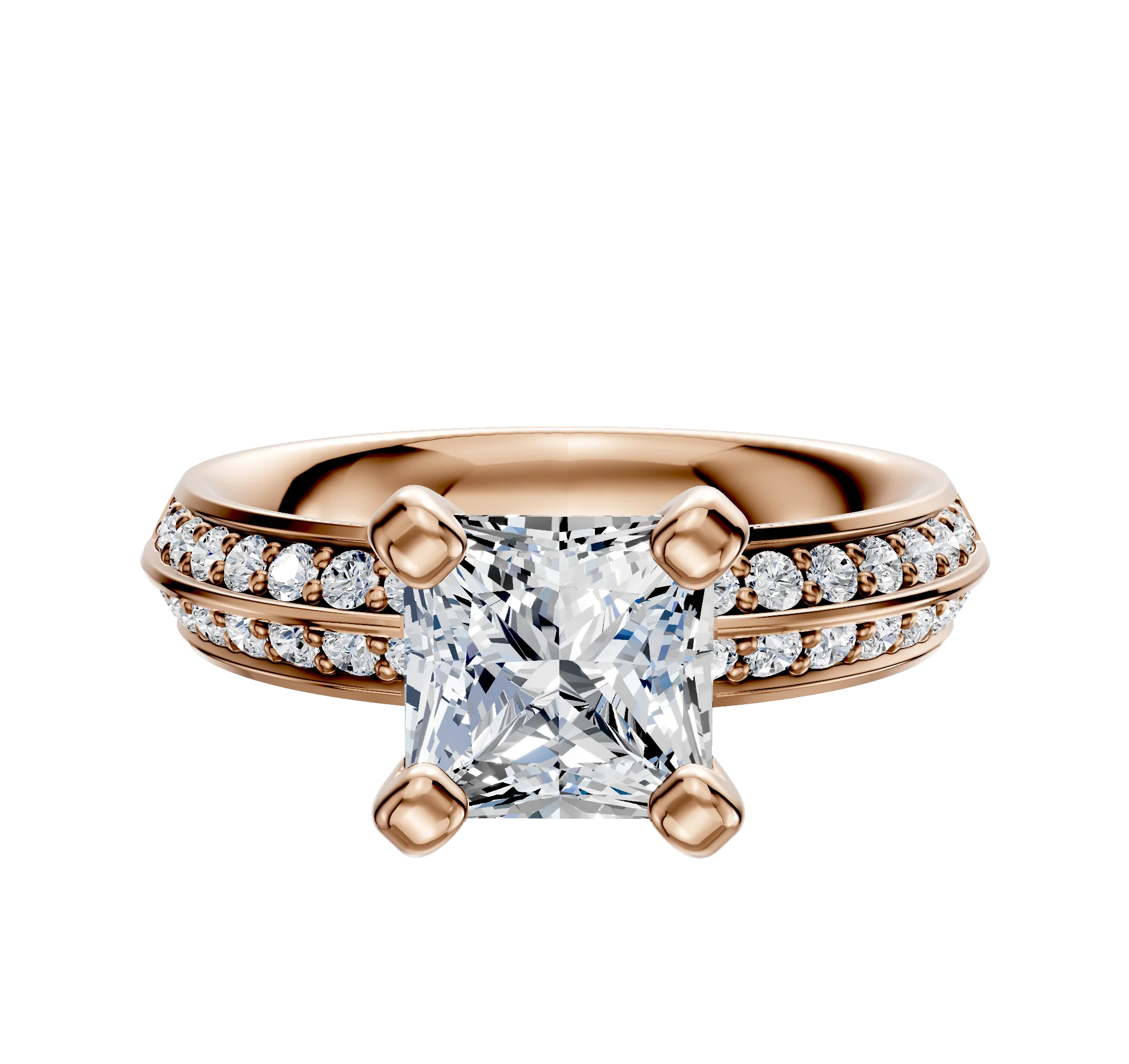 14K Rose Gold 4 Prong Classic Knife Edge 1-Row-Pave 2.5mm Engagement Ring