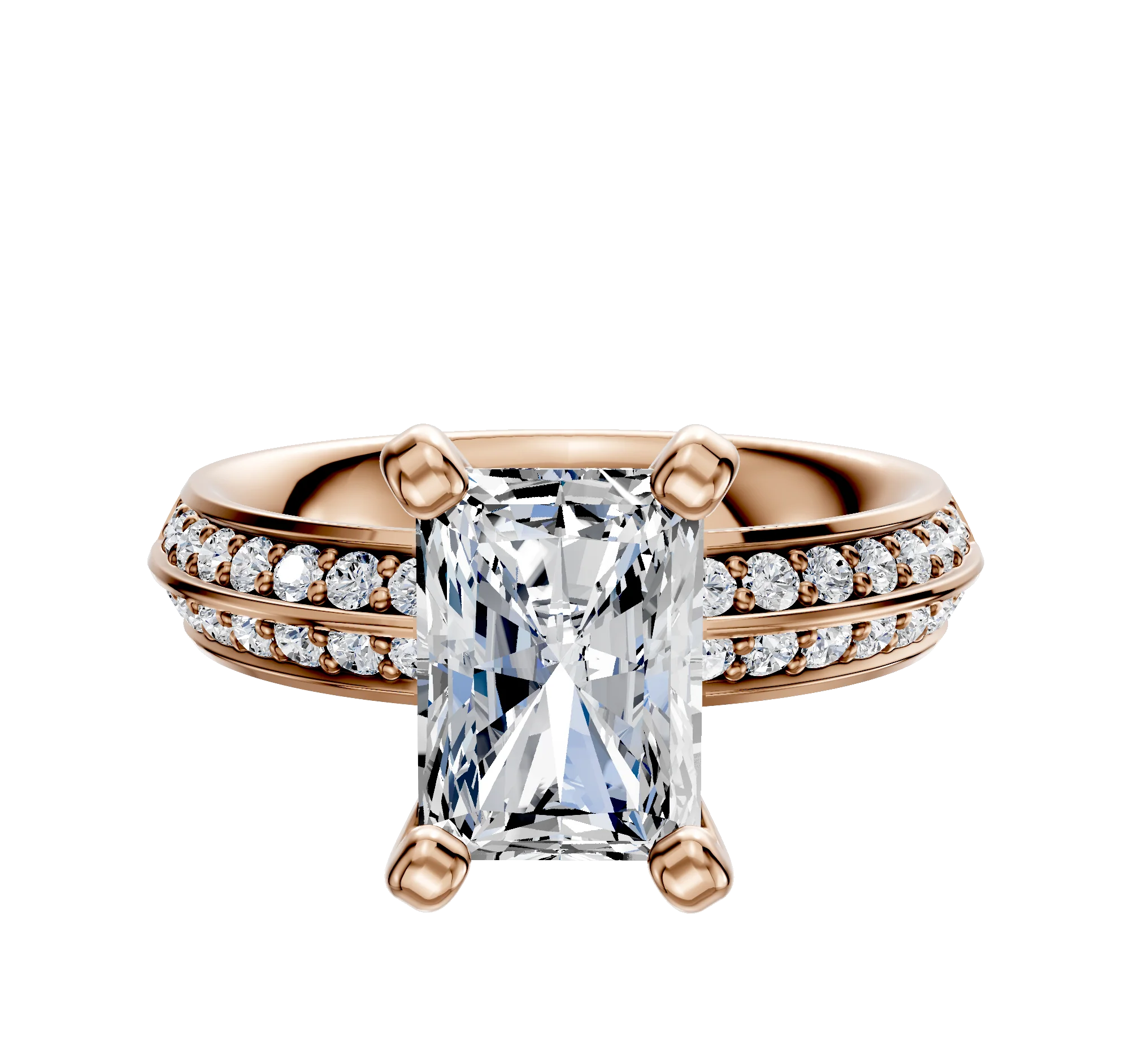 14K Rose Gold 4 Prong Classic Knife Edge 1-Row-Pave 2.5mm Engagement Ring
