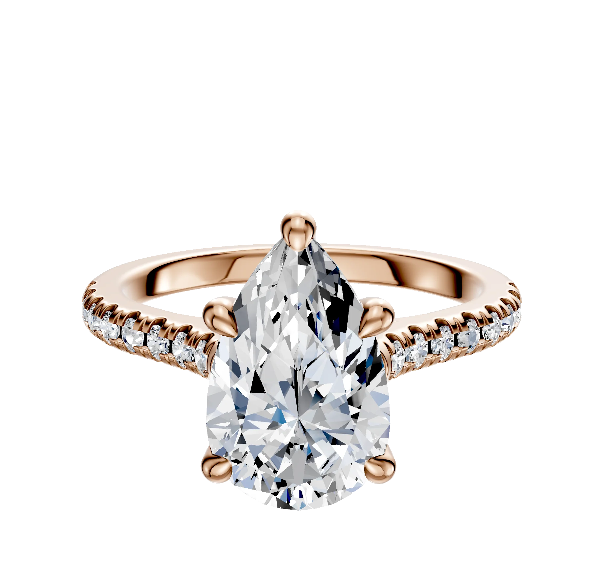 14K Rose Gold 4 Prong Hidden Halo Cathedral Dome 1-Row-Pave 2.5mm Engagement Ring