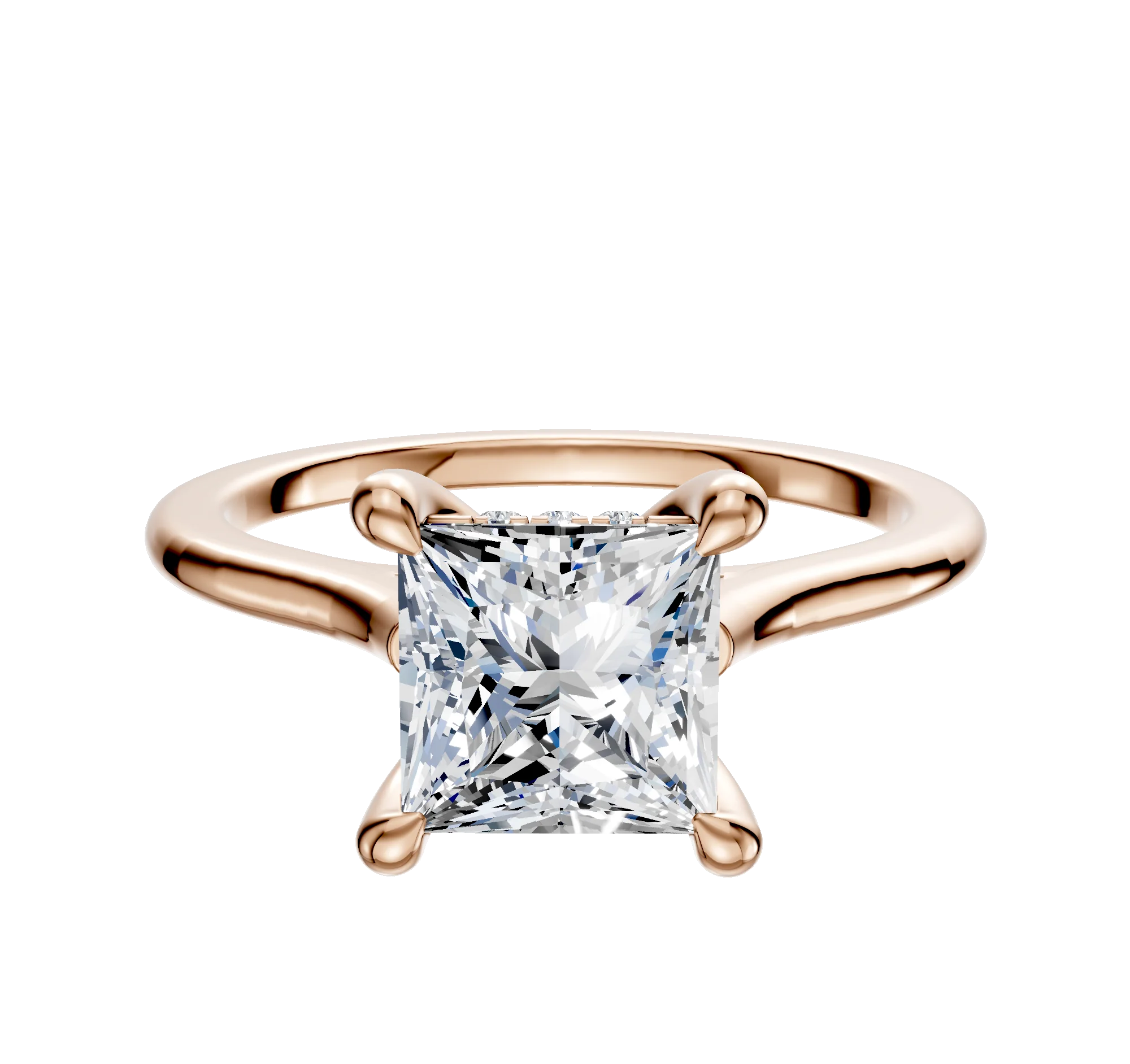 14K Rose Gold 4 Prong Hidden Halo Cathedral Dome 1.5mm Engagement Ring