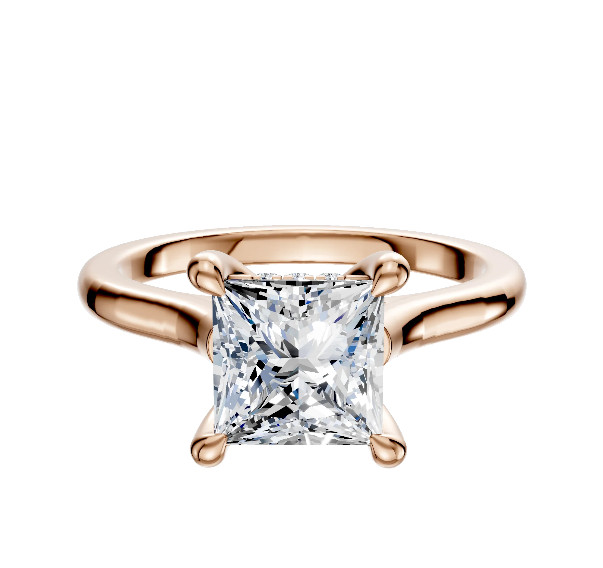 14K Rose Gold 4 Prong Hidden Halo Cathedral Dome 2.0mm Engagement Ring