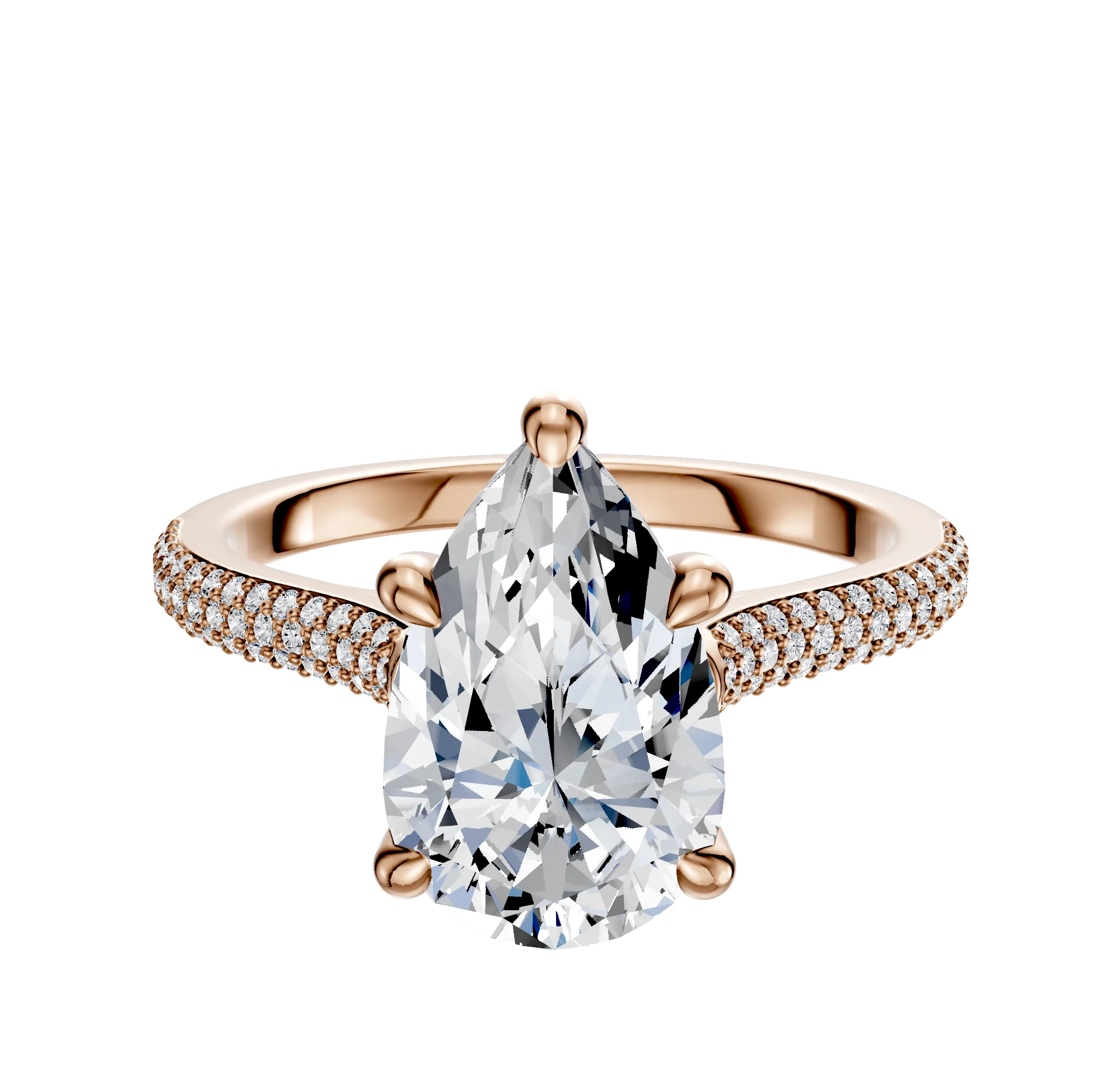 14K Rose Gold 4 Prong Hidden Halo Cathedral Dome 3-Row-Pave 2.0mm Engagement Ring