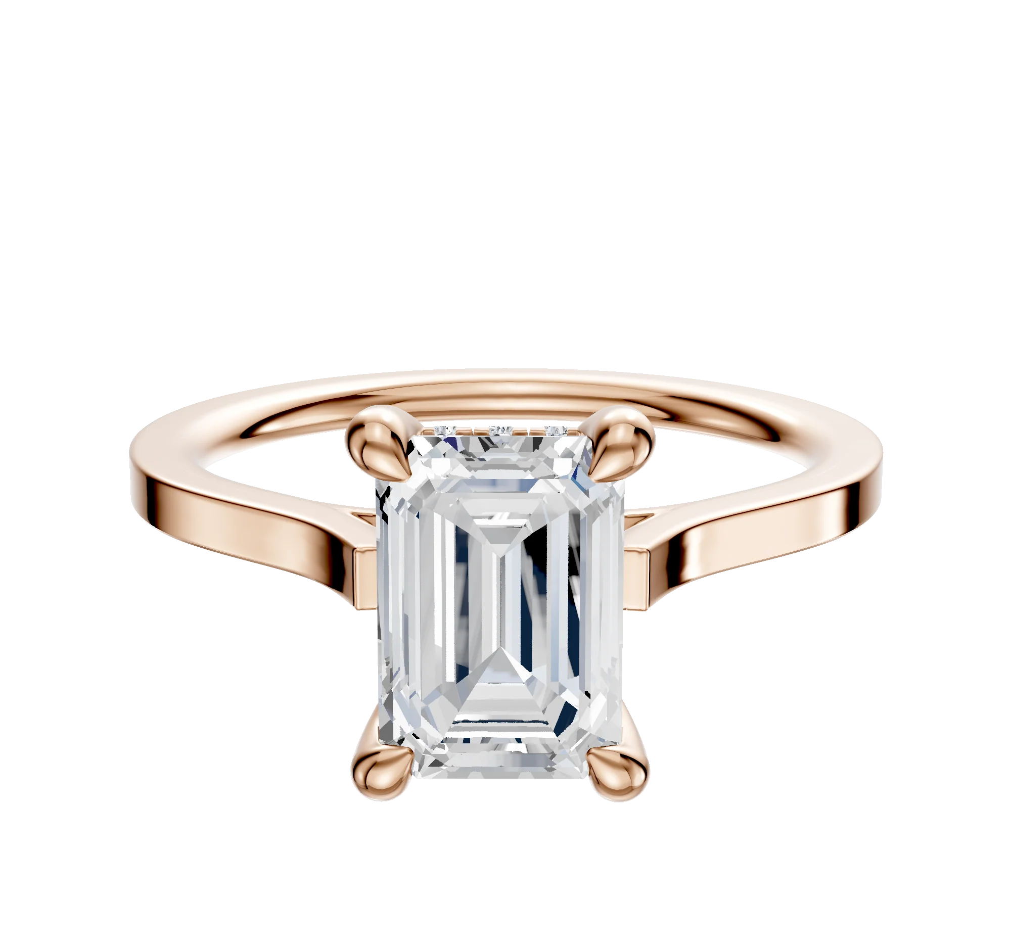 14K Rose Gold 4 Prong Hidden Halo Cathedral Flat 1.5mm Engagement Ring