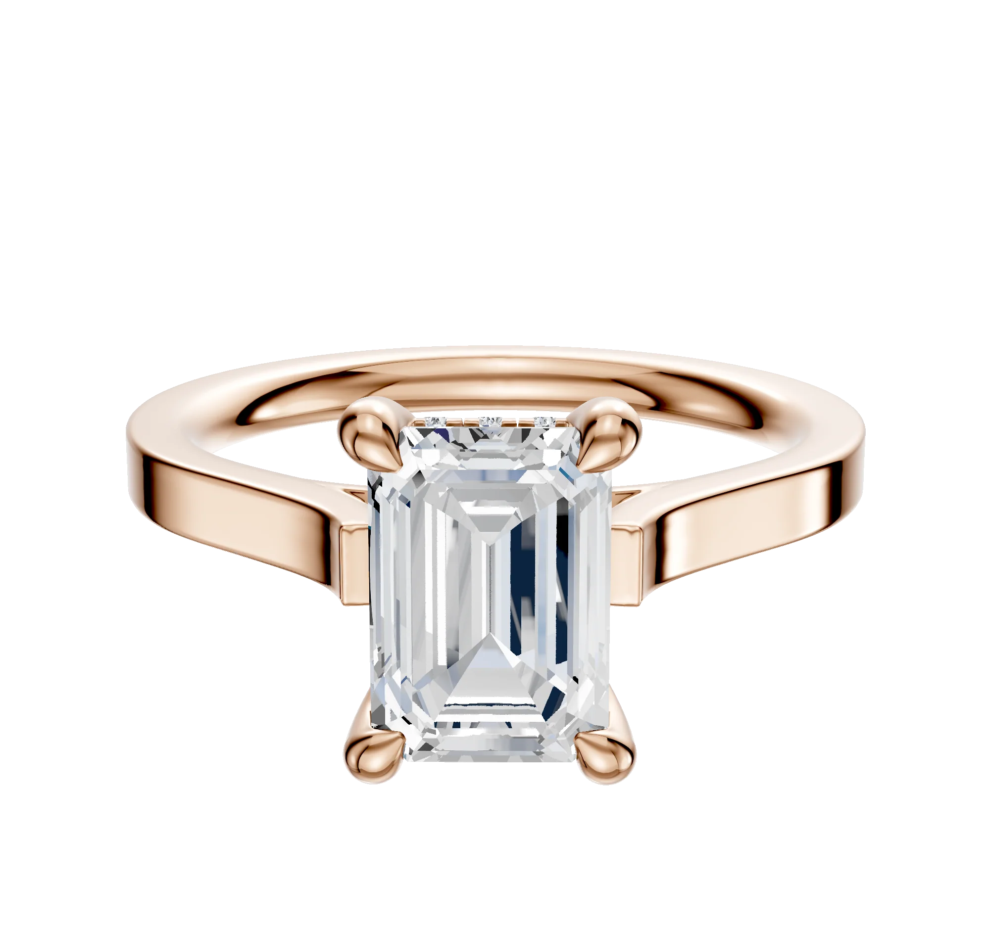 14K Rose Gold 4 Prong Hidden Halo Cathedral Flat 2.0mm Engagement Ring