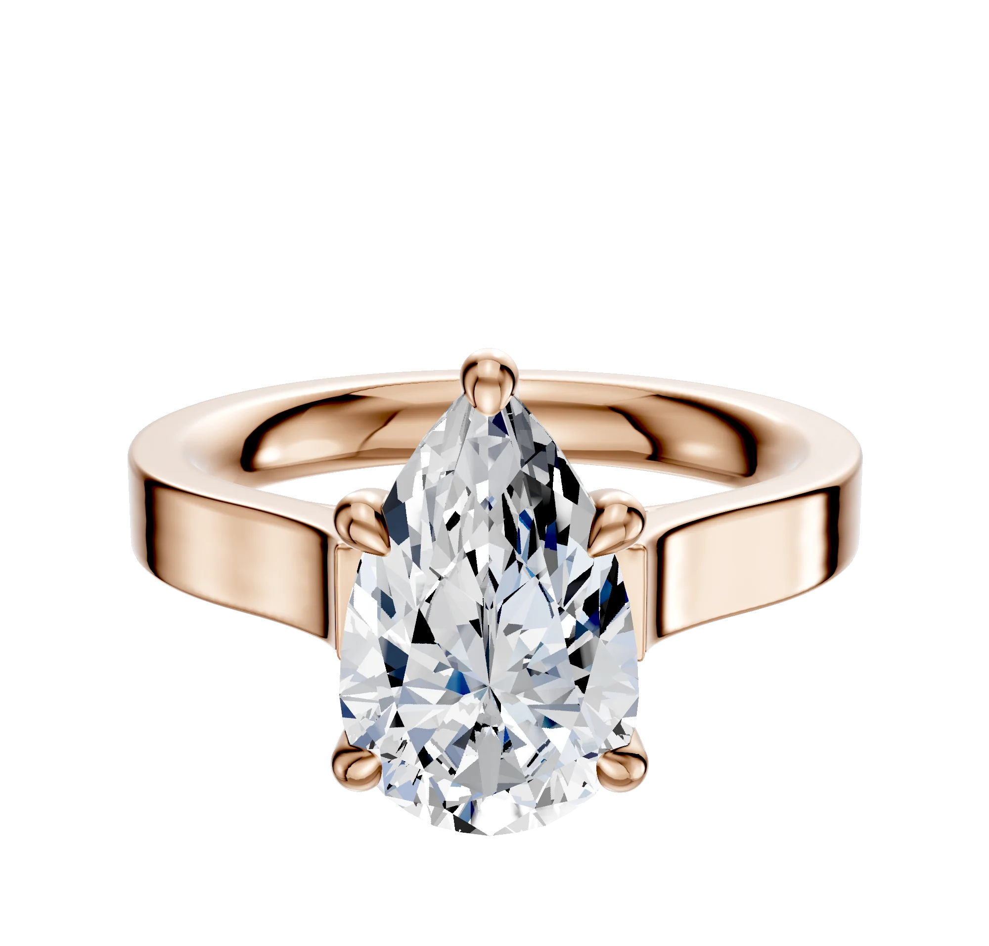 14K Rose Gold 4 Prong Hidden Halo Cathedral Flat 3.0mm Engagement Ring