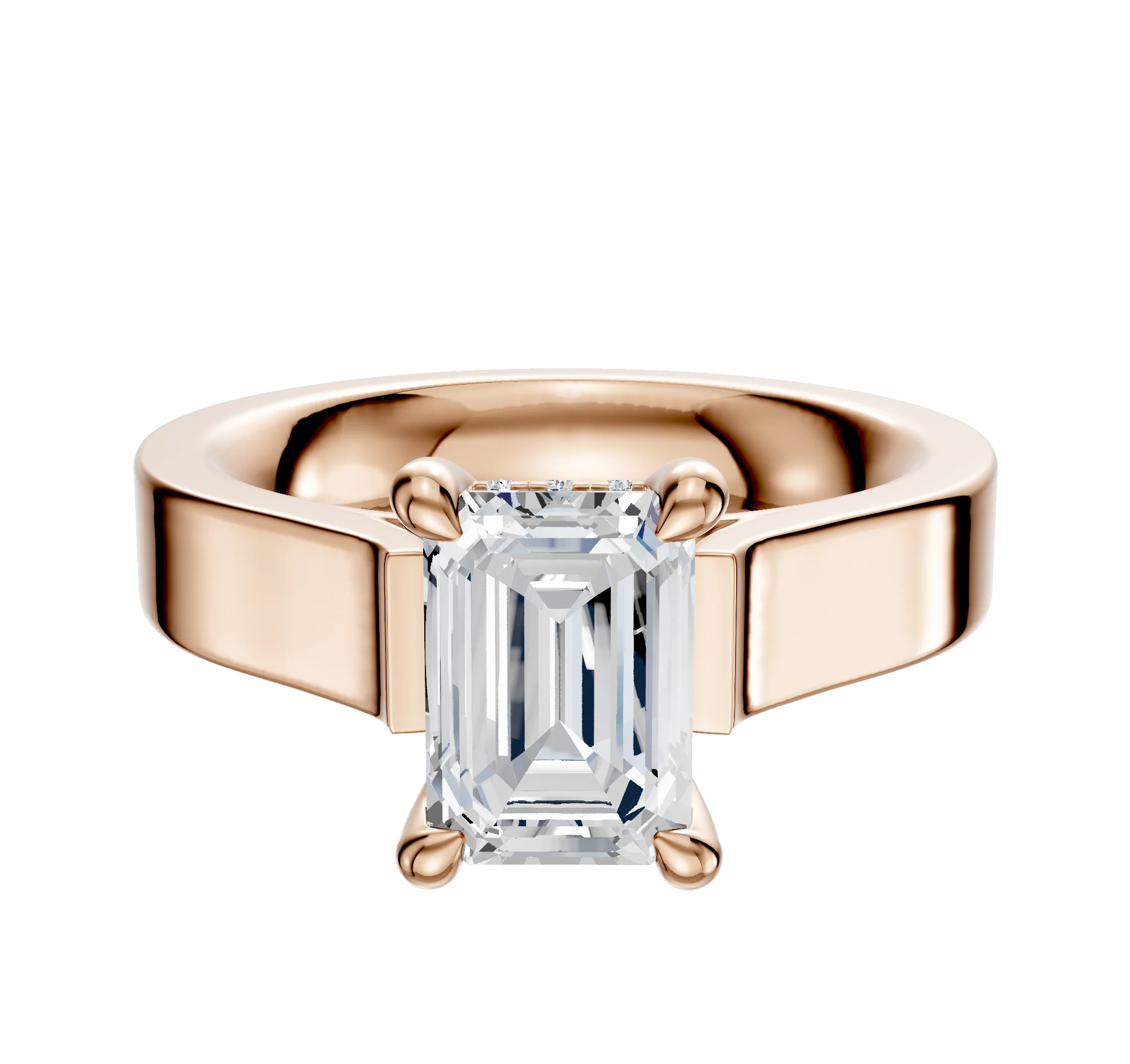 14K Rose Gold 4 Prong Hidden Halo Cathedral Flat 4.0mm Engagement Ring
