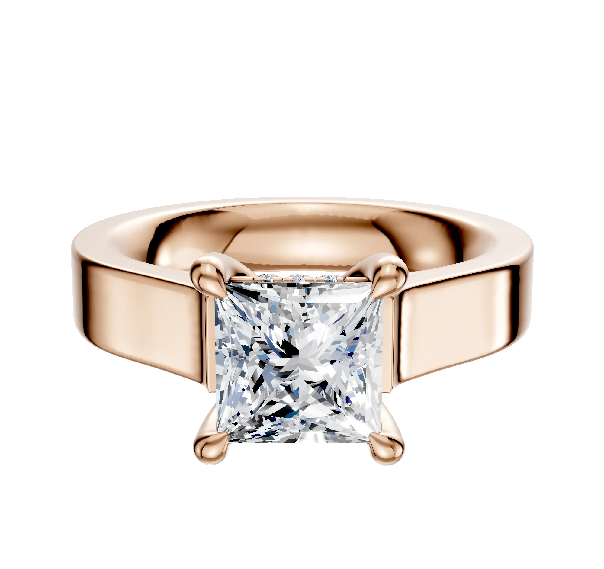 14K Rose Gold 4 Prong Hidden Halo Cathedral Flat 4.0mm Engagement Ring