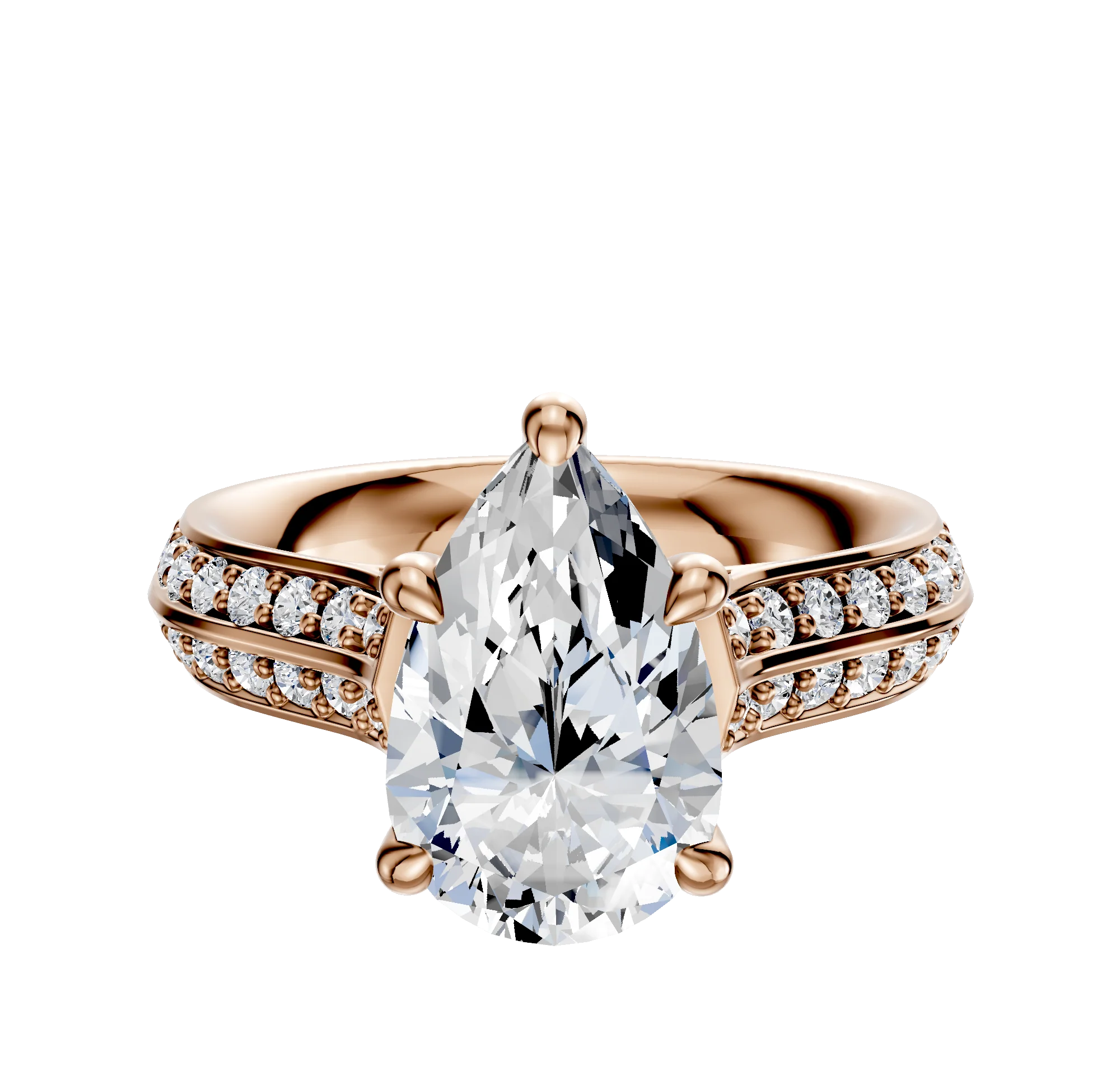 14K Rose Gold 4 Prong Hidden Halo Cathedral Knife Edge 1-Row-Pave 2.5mm Engagement Ring