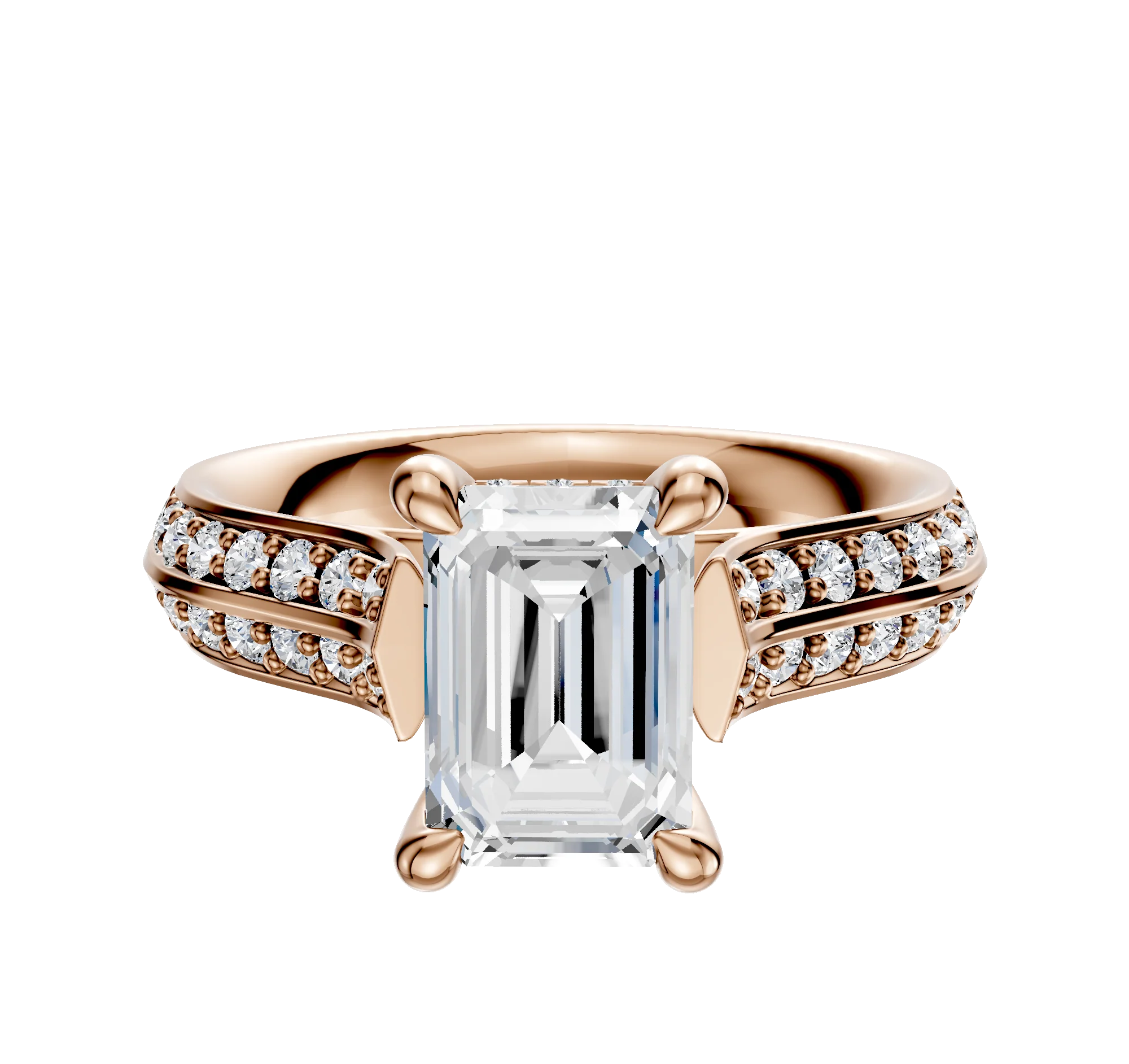 14K Rose Gold 4 Prong Hidden Halo Cathedral Knife Edge 1-Row-Pave 2.5mm Engagement Ring