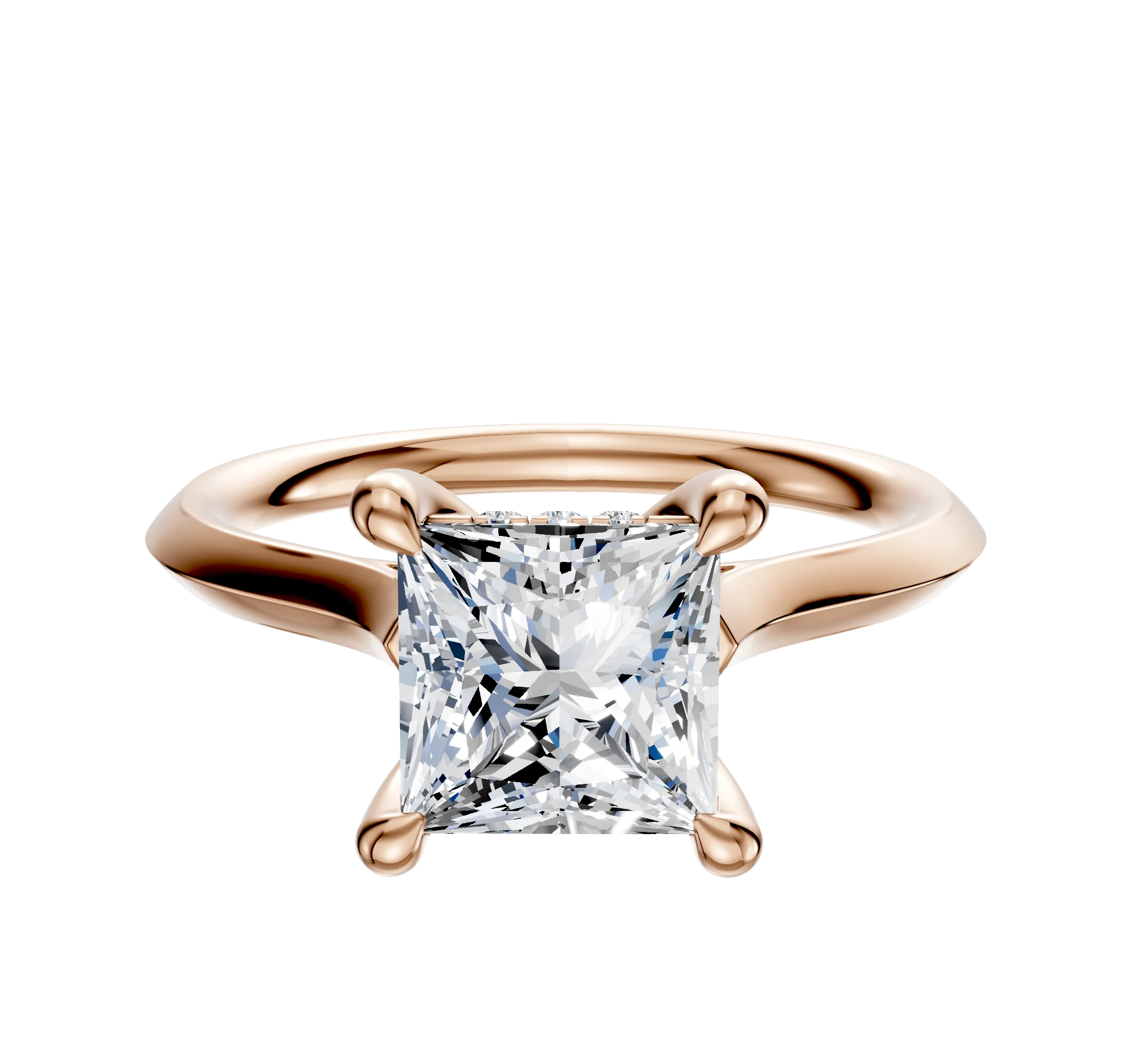 14K Rose Gold 4 Prong Hidden Halo Cathedral Knife Edge 2.0mm Engagement Ring