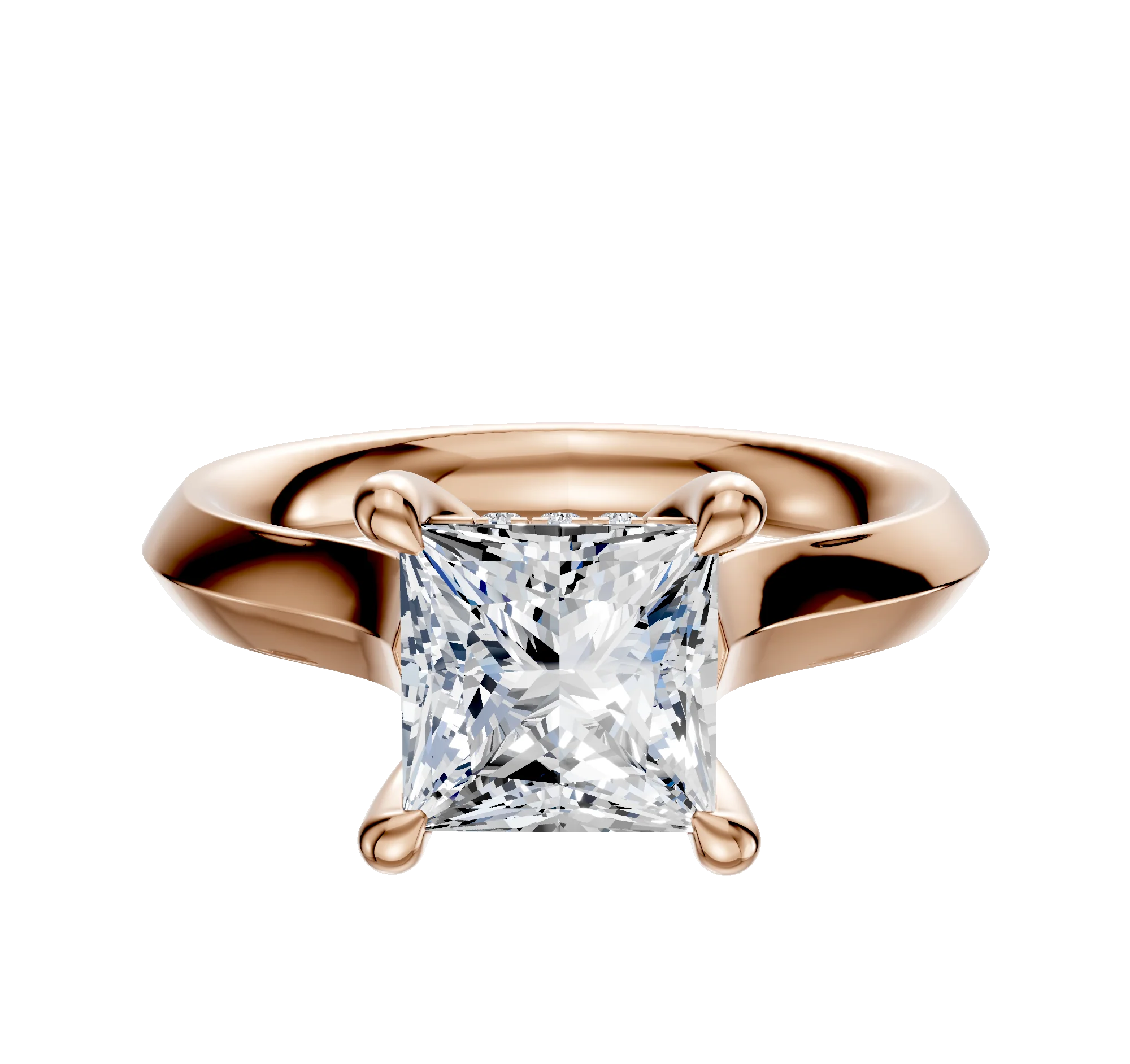 14K Rose Gold 4 Prong Hidden Halo Cathedral Knife Edge 3.0mm Engagement Ring