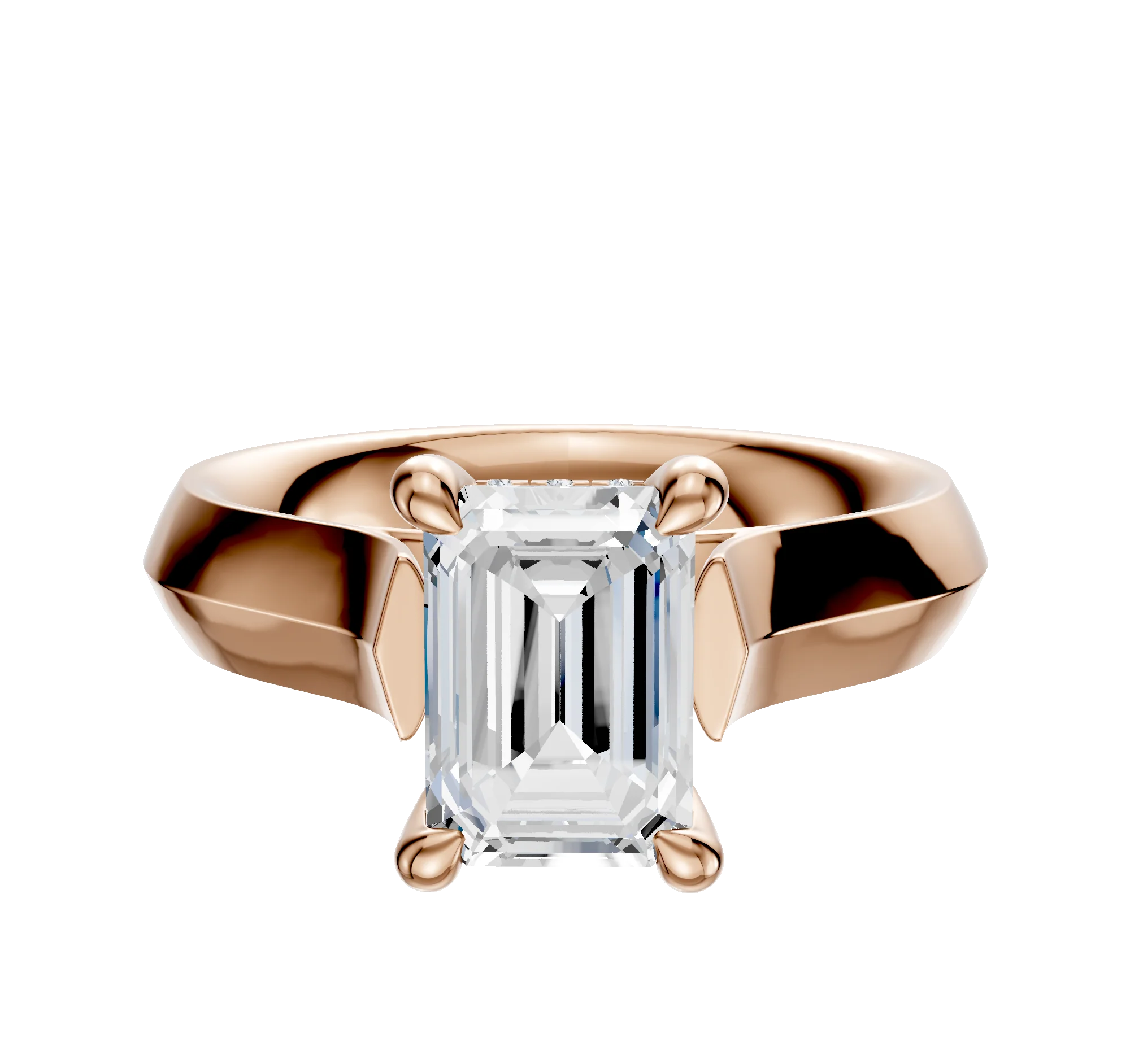 14K Rose Gold 4 Prong Hidden Halo Cathedral Knife Edge 4.0mm Engagement Ring