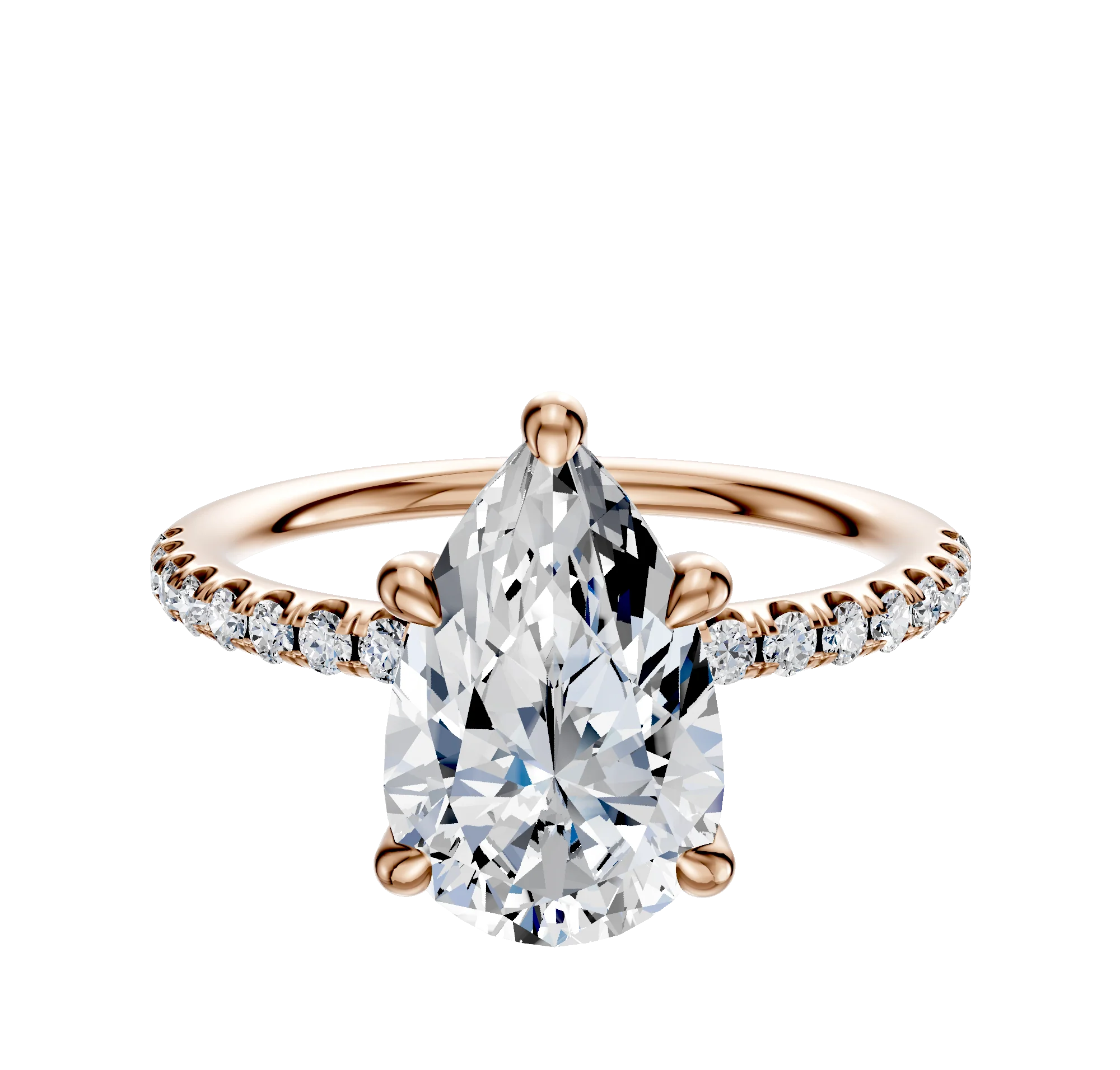 14K Rose Gold 4 Prong Hidden Halo Classic Dome 1-Row-Pave 2.5mm Engagement Ring