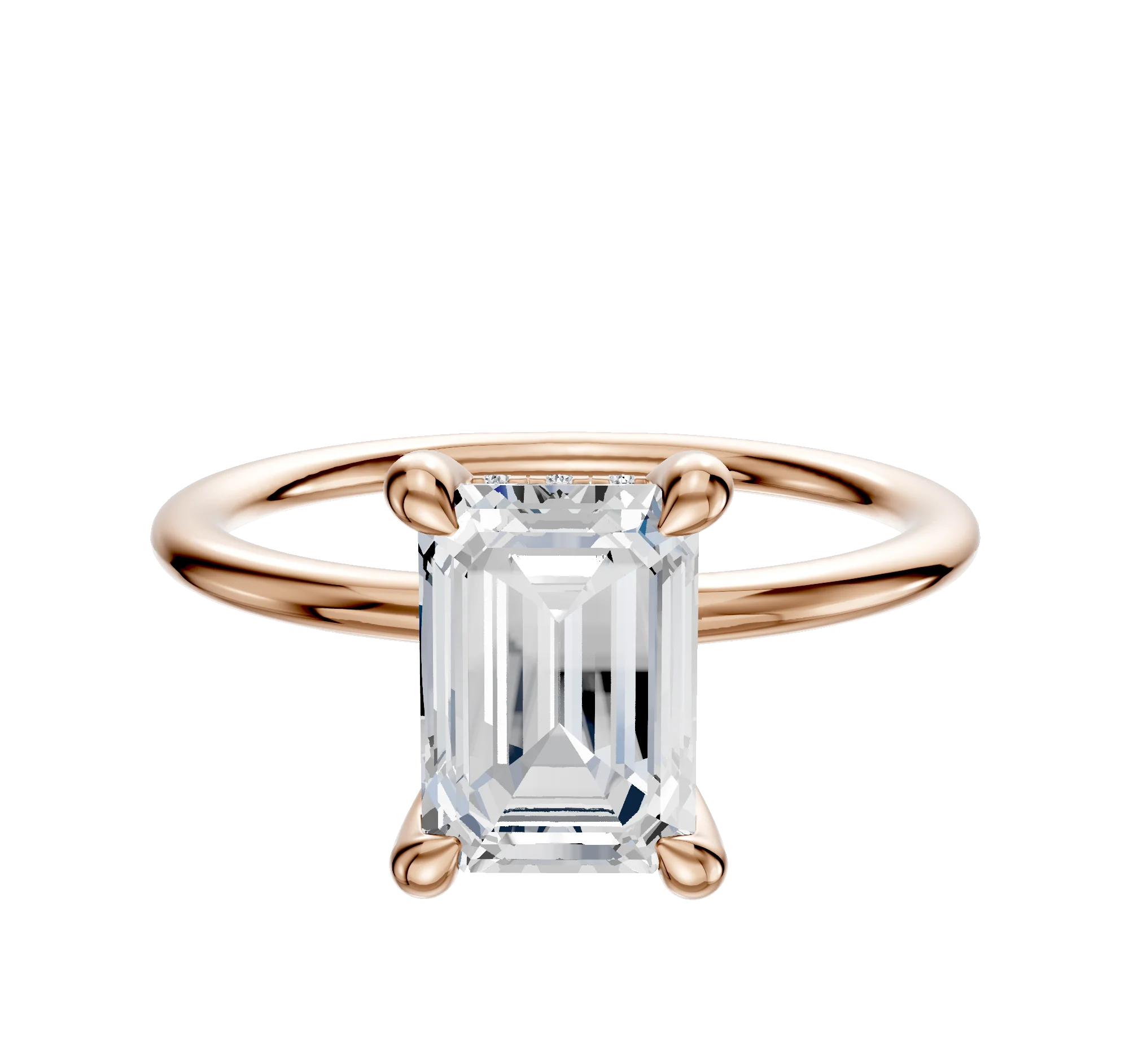 14K Rose Gold 4 Prong Hidden Halo Classic Dome 1.5mm Engagement Ring
