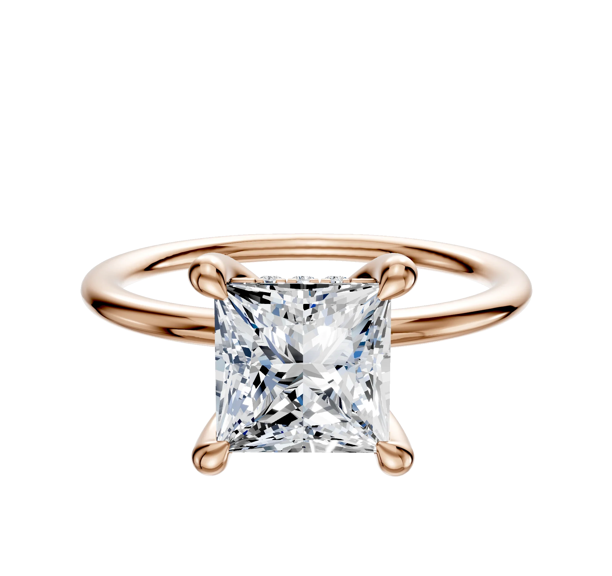 14K Rose Gold 4 Prong Hidden Halo Classic Dome 1.5mm Engagement Ring