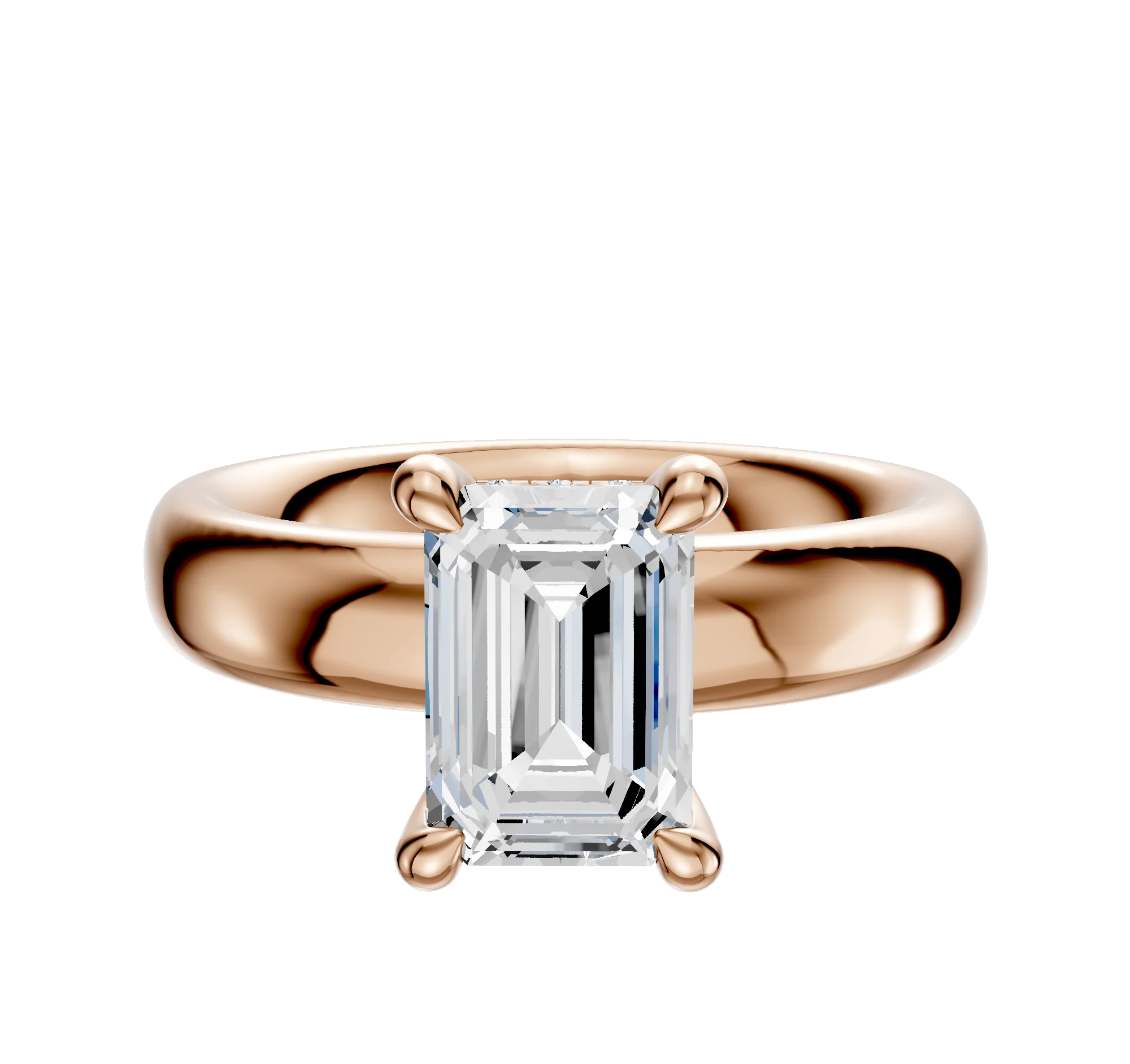 14K Rose Gold 4 Prong Hidden Halo Classic Dome 4.0mm Engagement Ring
