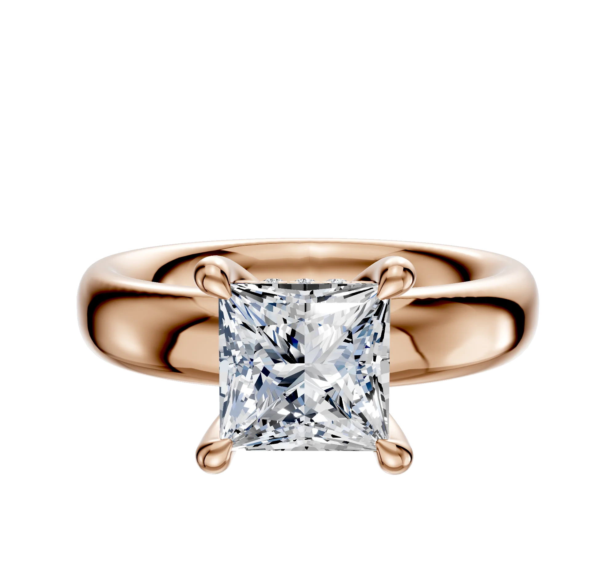 14K Rose Gold 4 Prong Hidden Halo Classic Dome 4.0mm Engagement Ring
