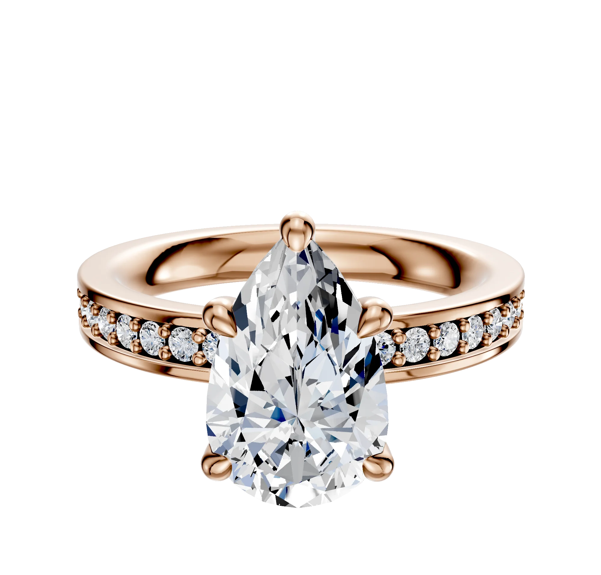 14K Rose Gold 4 Prong Hidden Halo Classic Flat 1-Row-Pave 2.5mm Engagement Ring