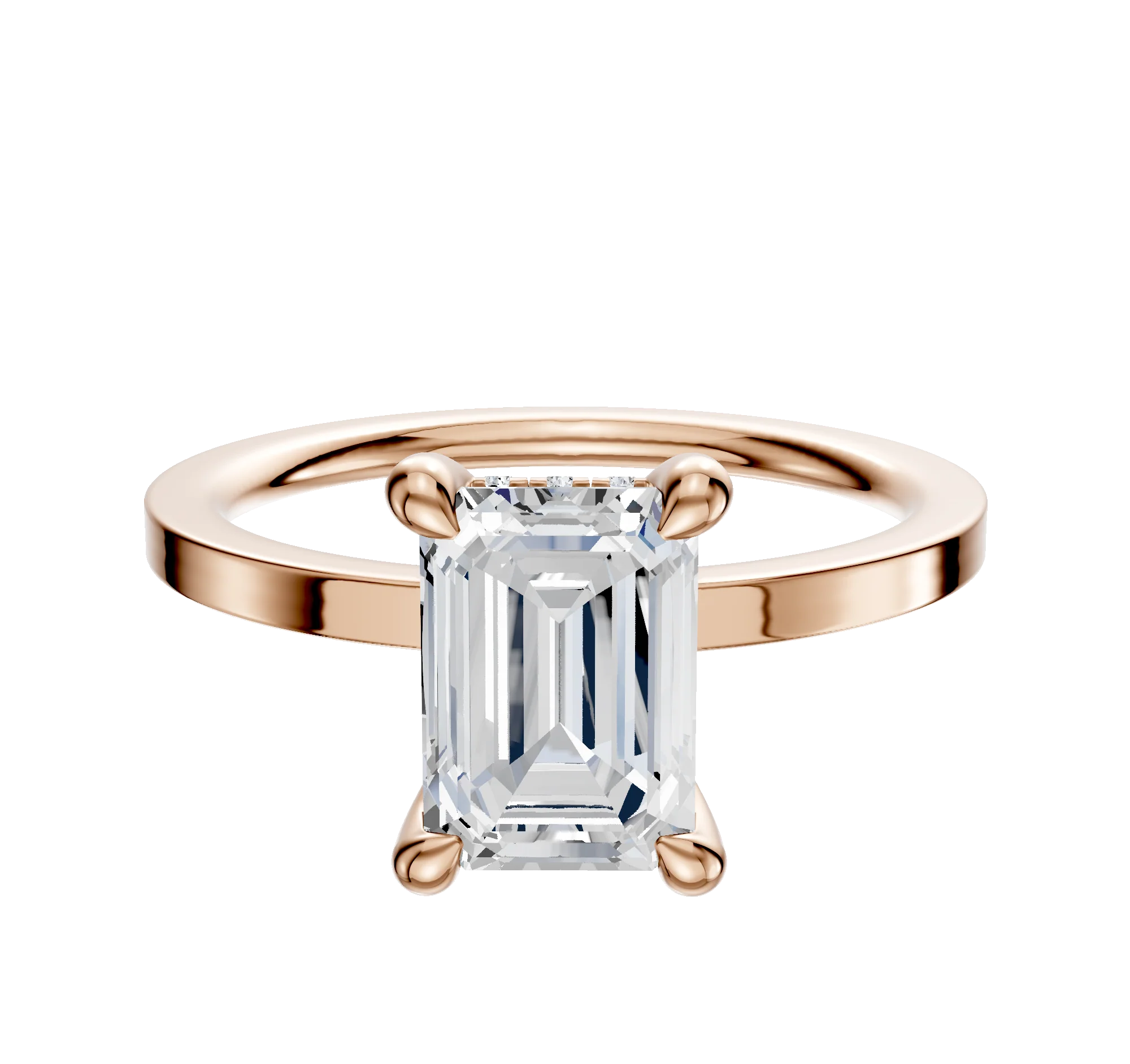 14K Rose Gold 4 Prong Hidden Halo Classic Flat 1.5mm Engagement Ring