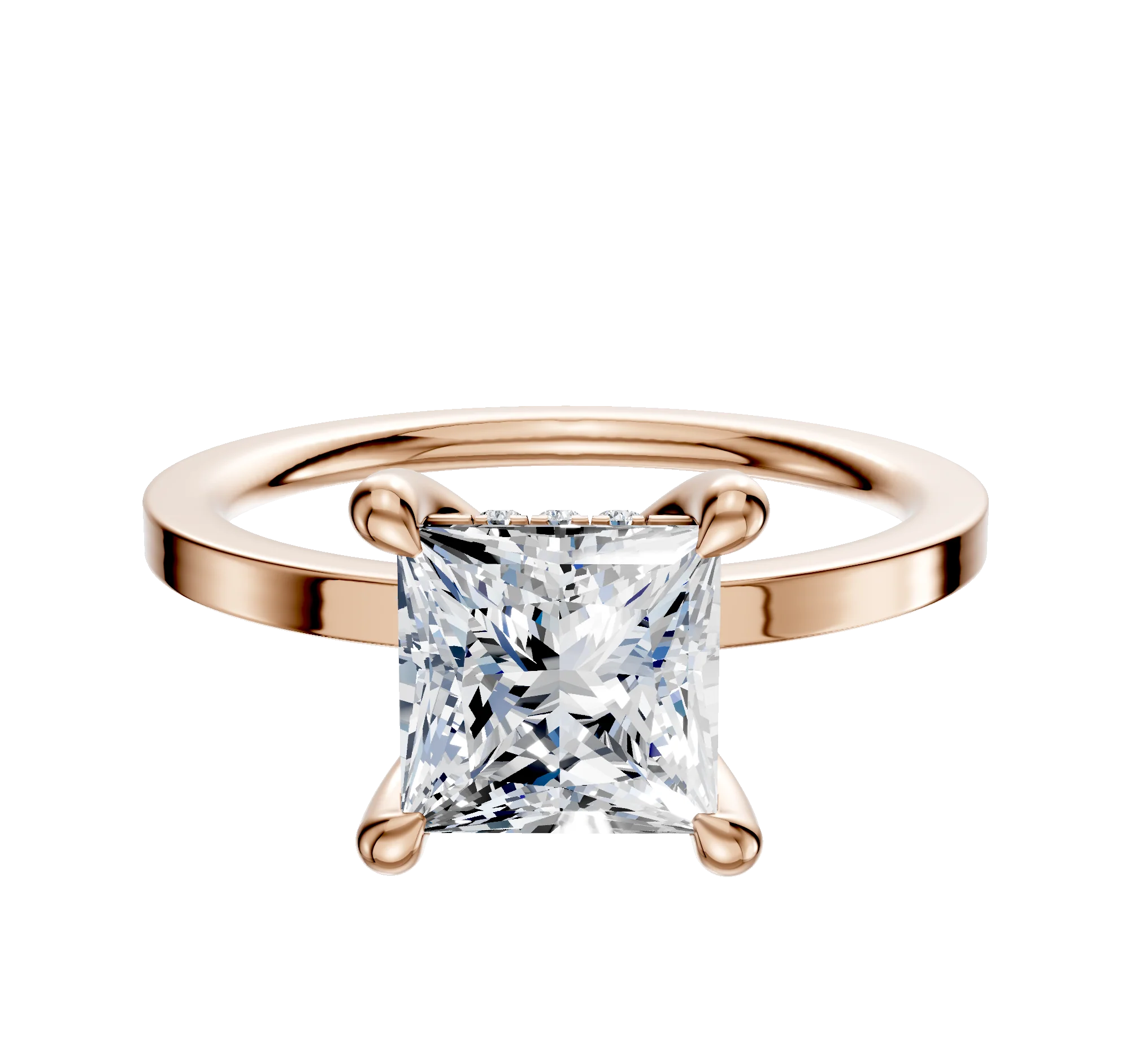14K Rose Gold 4 Prong Hidden Halo Classic Flat 1.5mm Engagement Ring