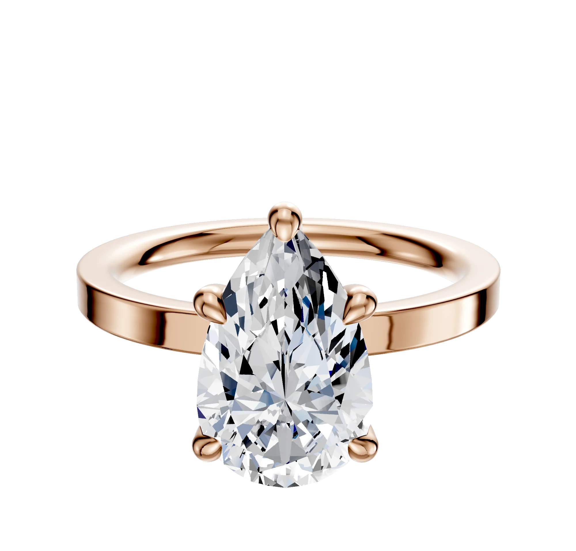 14K Rose Gold 4 Prong Hidden Halo Classic Flat 2.0mm Engagement Ring