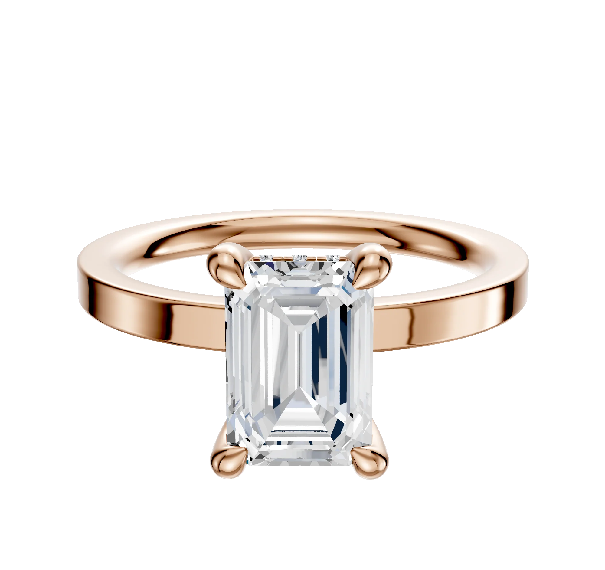 14K Rose Gold 4 Prong Hidden Halo Classic Flat 2.0mm Engagement Ring