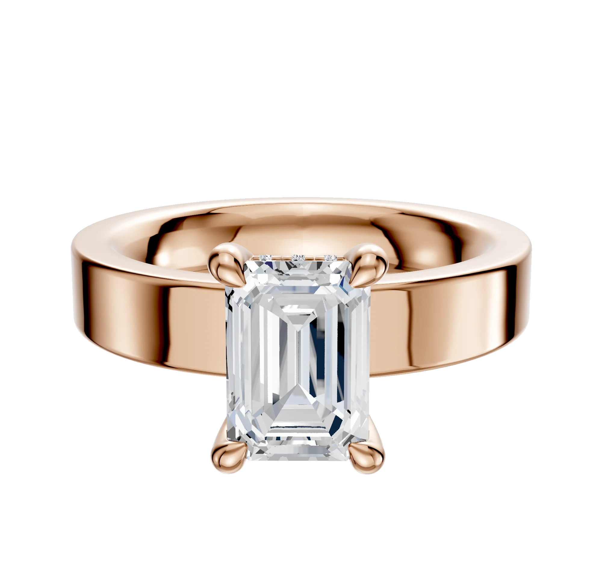 14K Rose Gold 4 Prong Hidden Halo Classic Flat 4.0mm Engagement Ring
