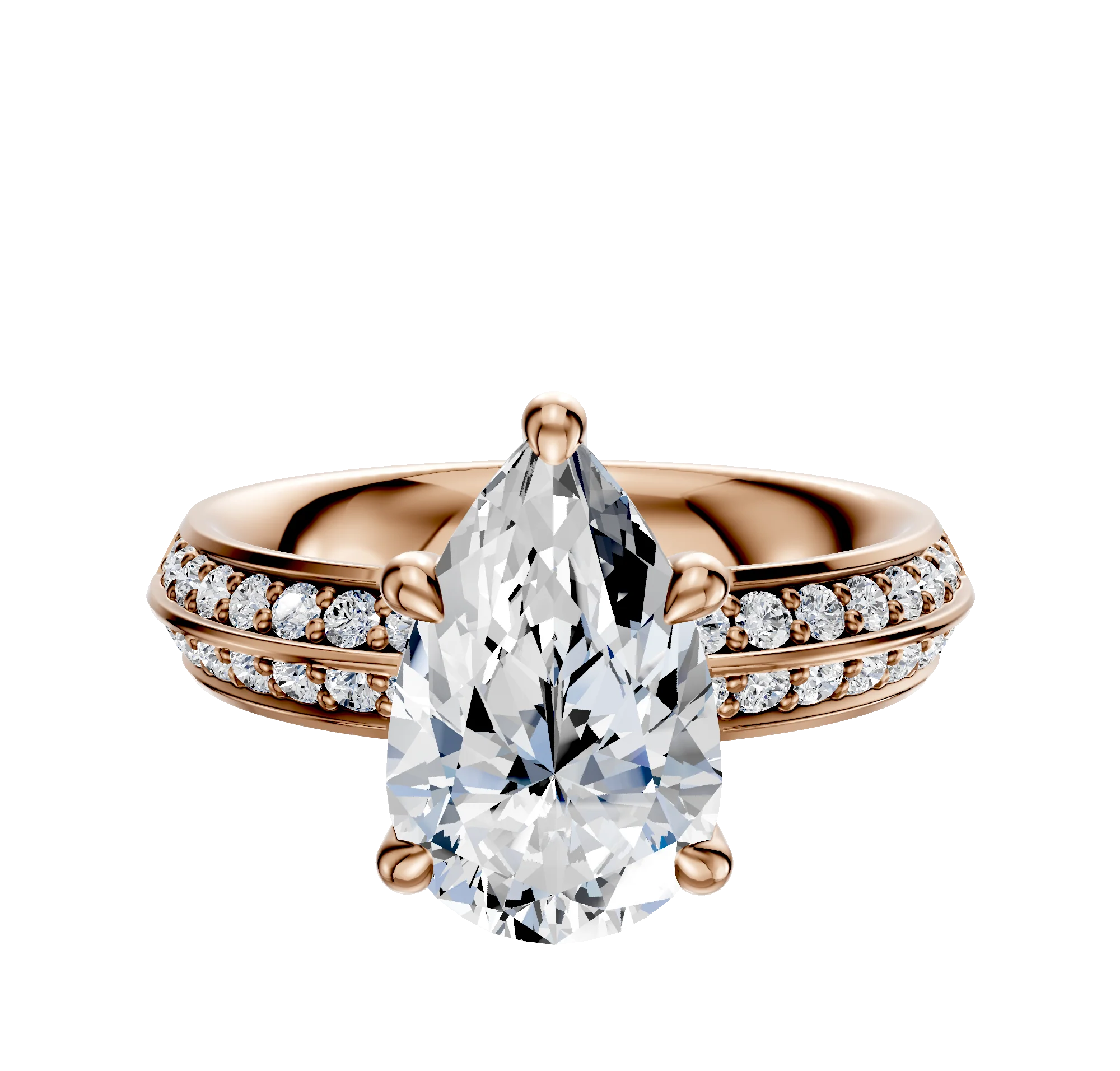 14K Rose Gold 4 Prong Hidden Halo Classic Knife Edge 1-Row-Pave 2.5mm Engagement Ring