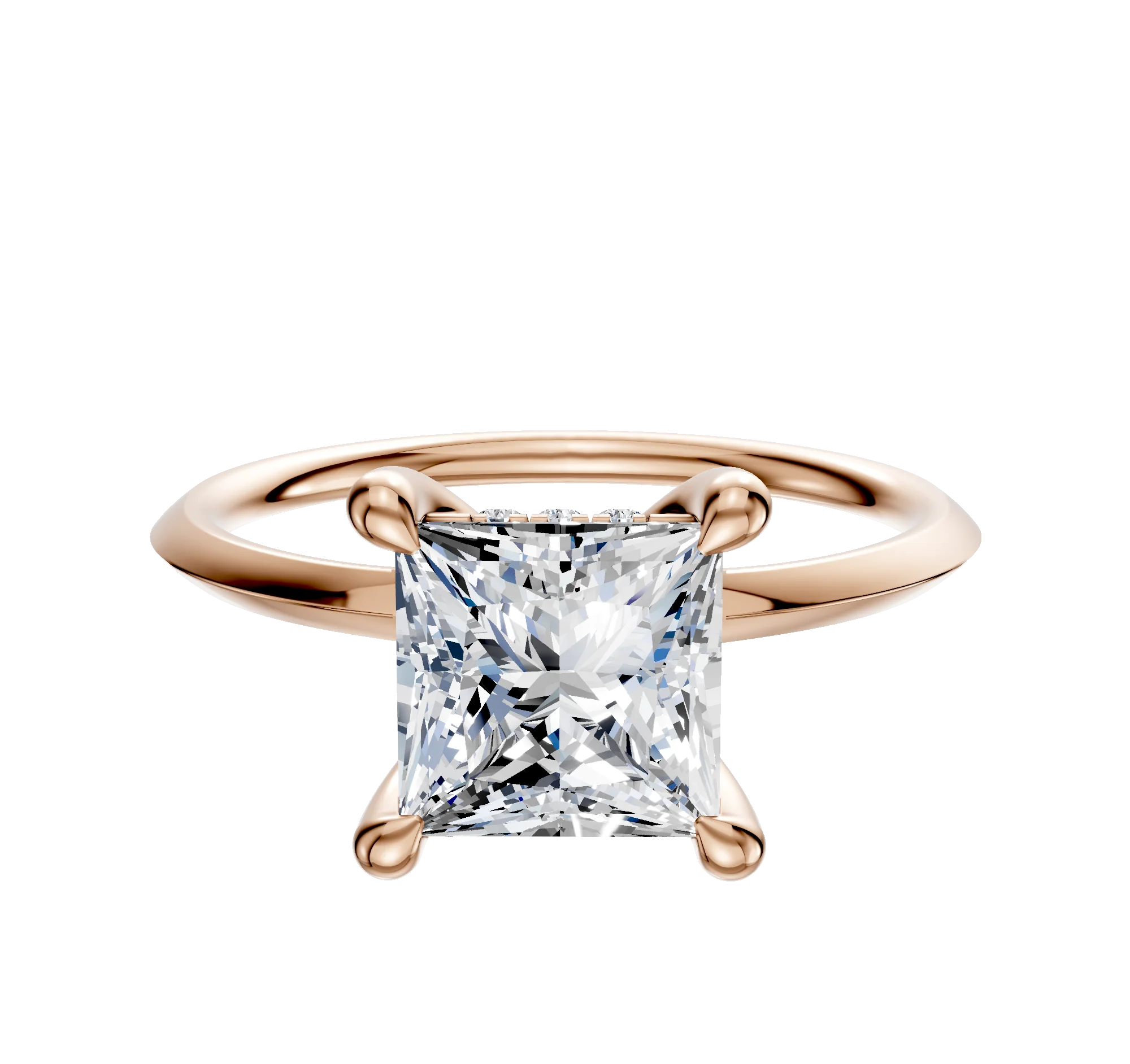 14K Rose Gold 4 Prong Hidden Halo Classic Knife Edge 1.5mm Engagement Ring