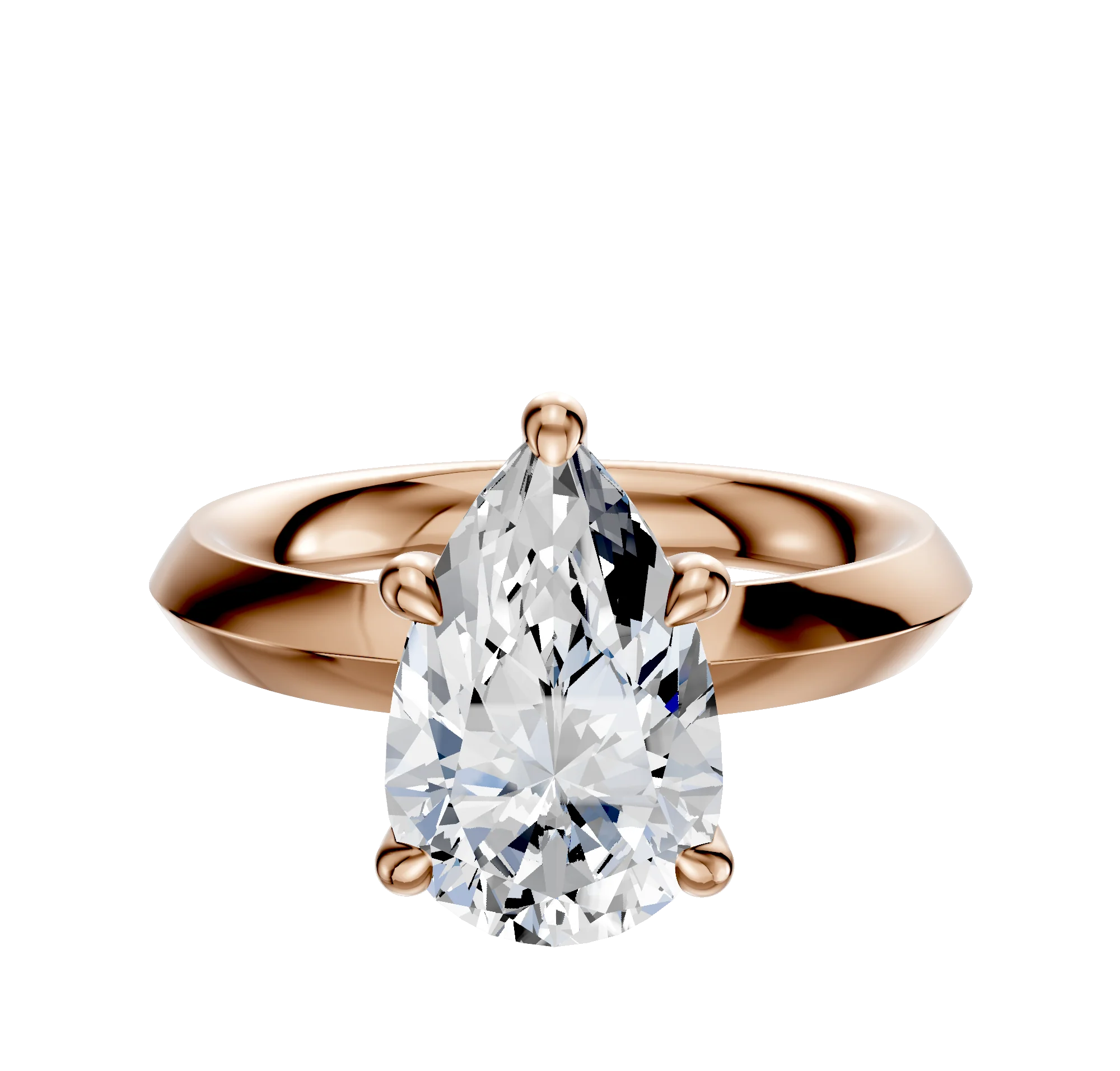 14K Rose Gold 4 Prong Hidden Halo Classic Knife Edge 3.0mm Engagement Ring
