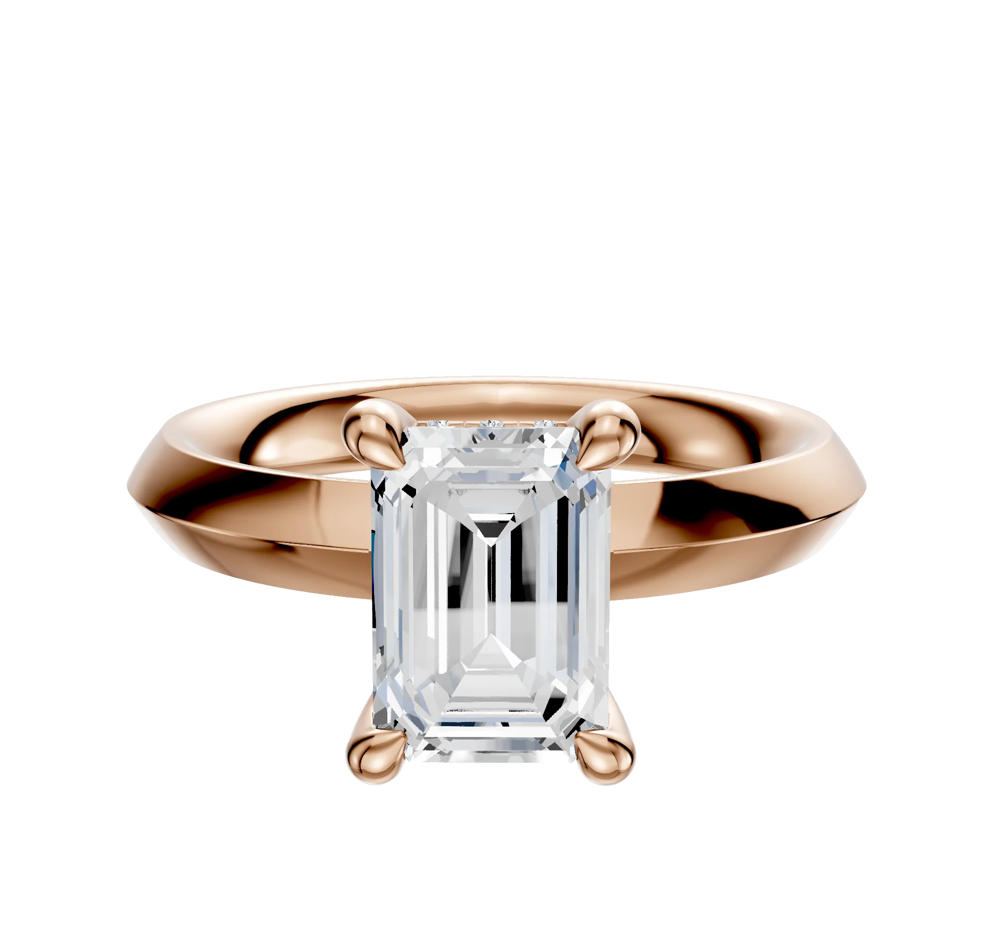 14K Rose Gold 4 Prong Hidden Halo Classic Knife Edge 3.0mm Engagement Ring