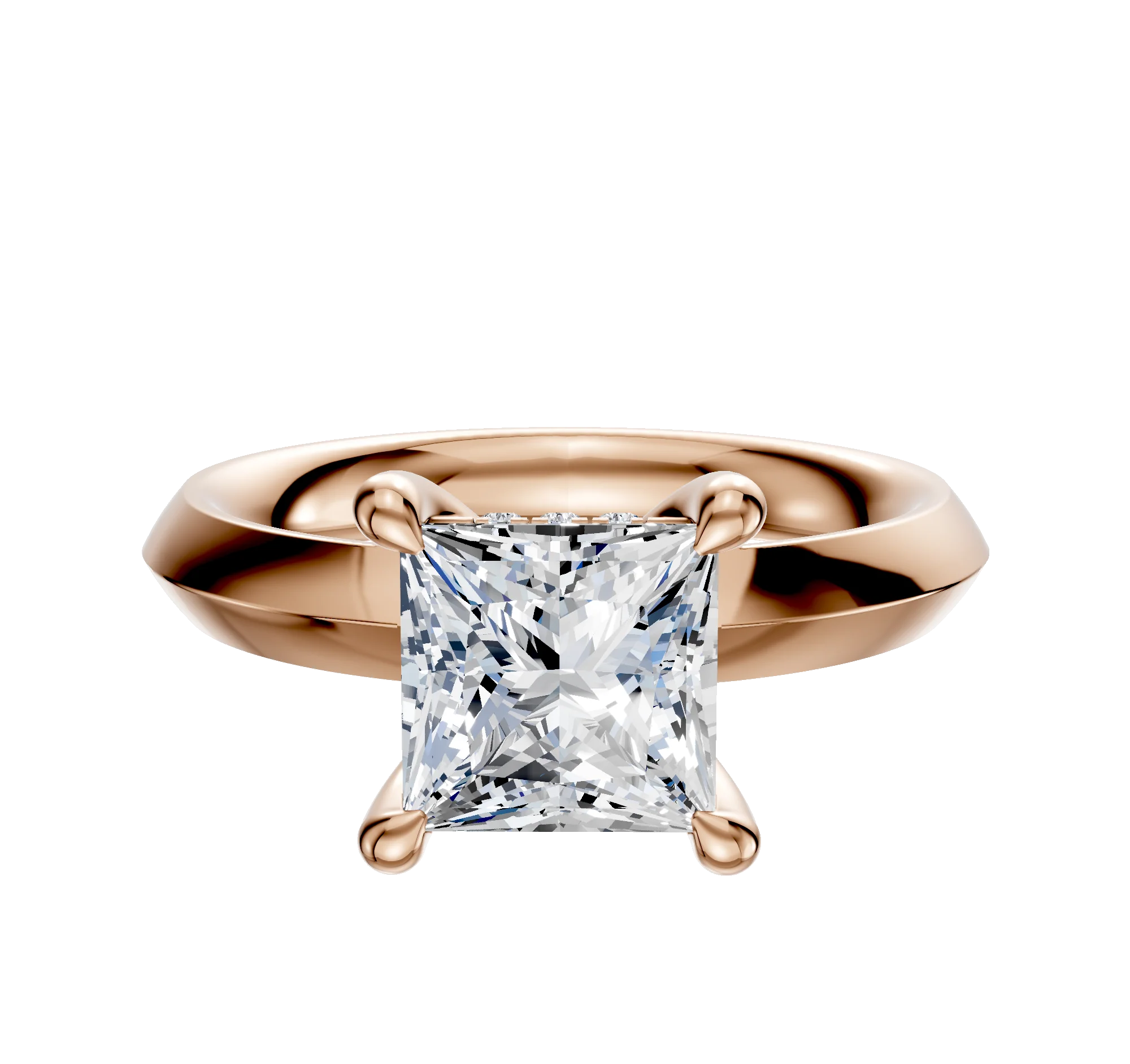 14K Rose Gold 4 Prong Hidden Halo Classic Knife Edge 3.0mm Engagement Ring