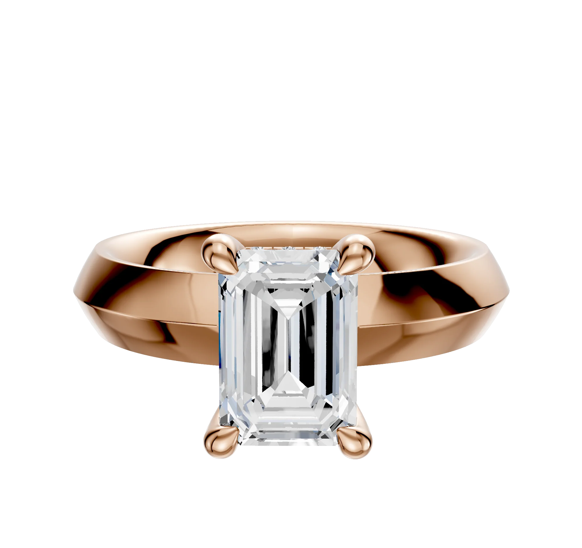 14K Rose Gold 4 Prong Hidden Halo Classic Knife Edge 4.0mm Engagement Ring
