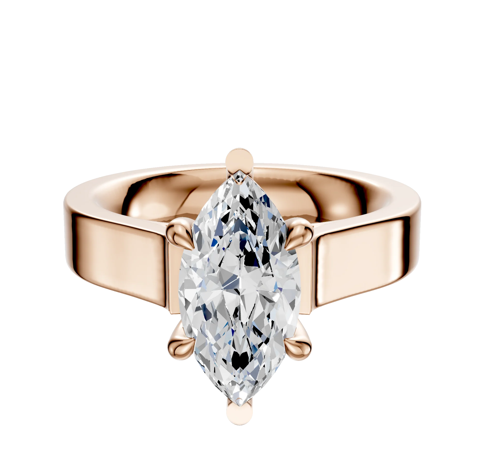 14K Rose Gold 6 Prong Basket Cathedral Flat 4.0mm Engagement Ring