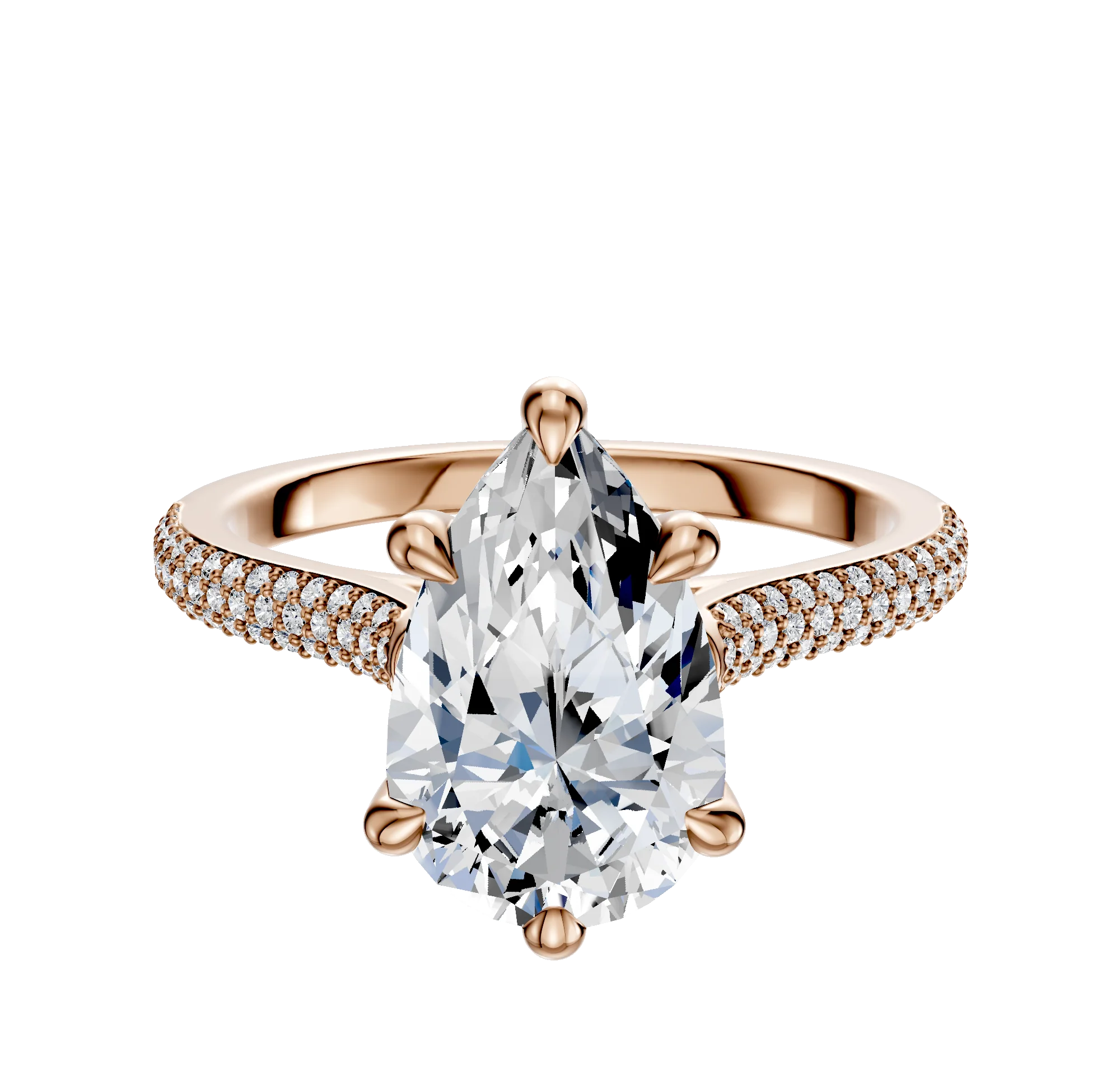 14K Rose Gold 6 Prong Hidden Halo Cathedral Dome 3-Row-Pave 2.0mm Engagement Ring