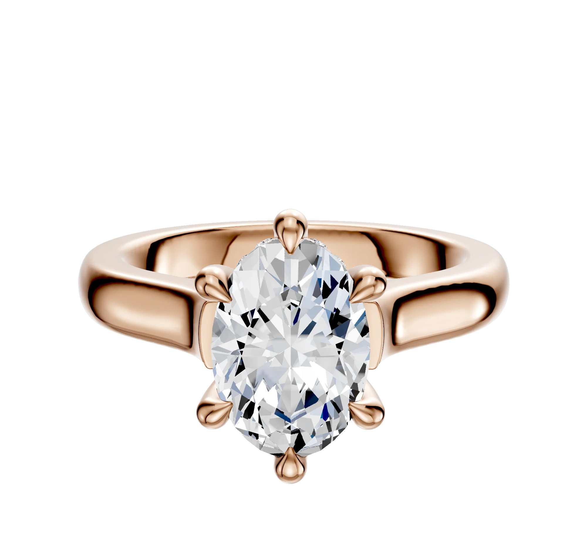 14K Rose Gold 6 Prong Hidden Halo Cathedral Dome 3.0mm Engagement Ring