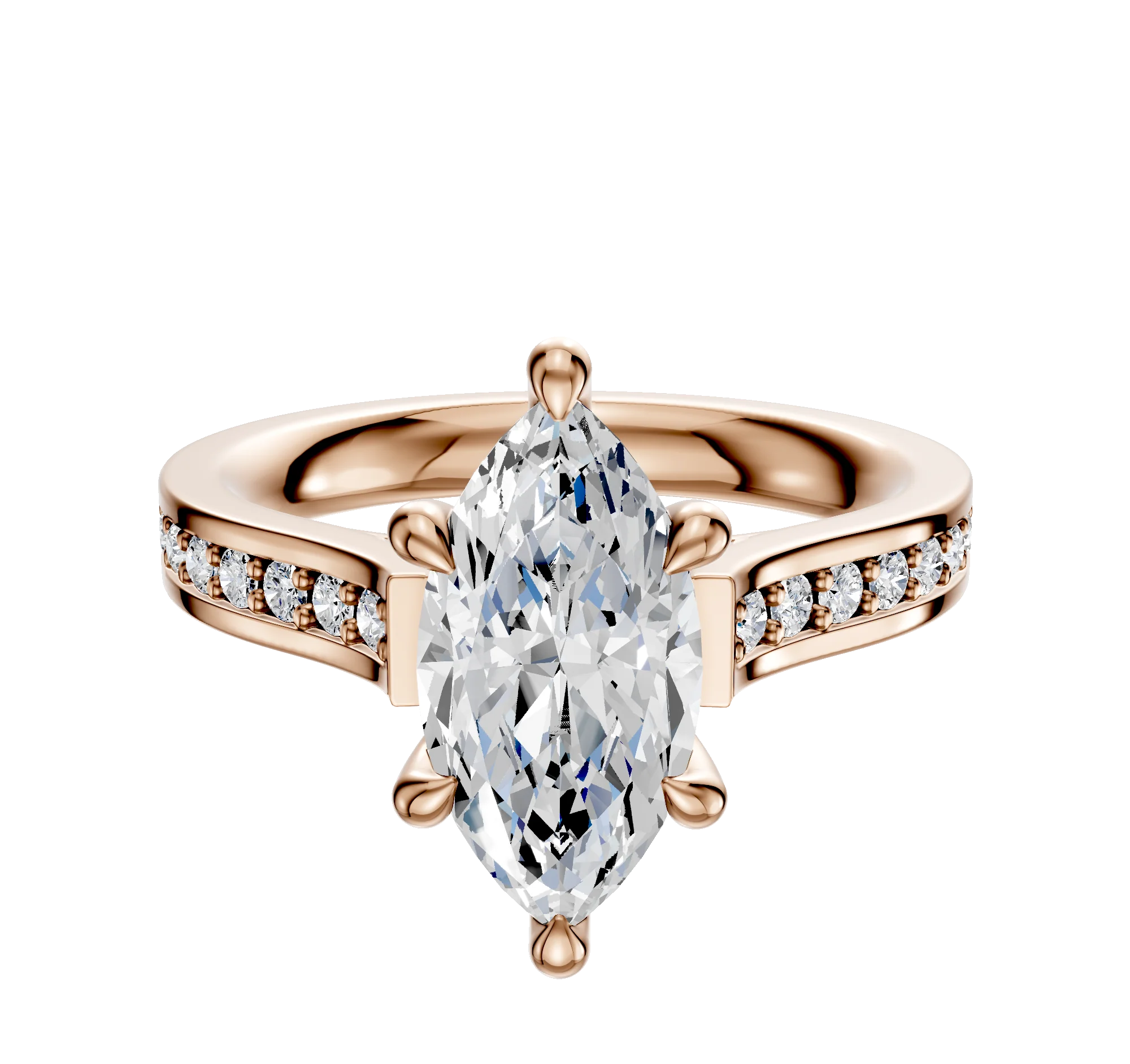 14K Rose Gold 6 Prong Hidden Halo Cathedral Flat 1-Row-Pave 2.5mm Engagement Ring