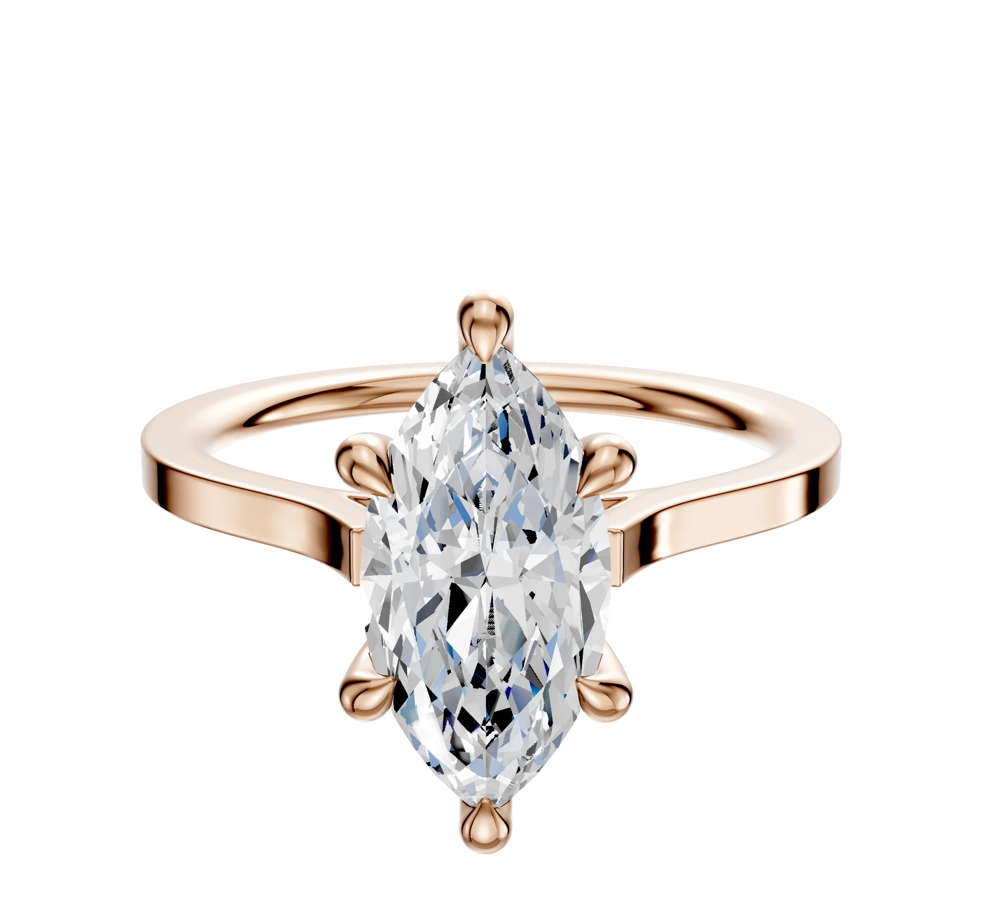 14K Rose Gold 6 Prong Hidden Halo Cathedral Flat 1.5mm Engagement Ring