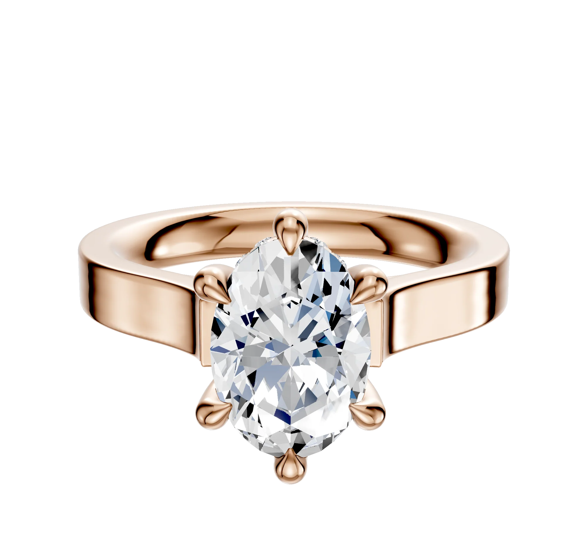 14K Rose Gold 6 Prong Hidden Halo Cathedral Flat 3.0mm Engagement Ring