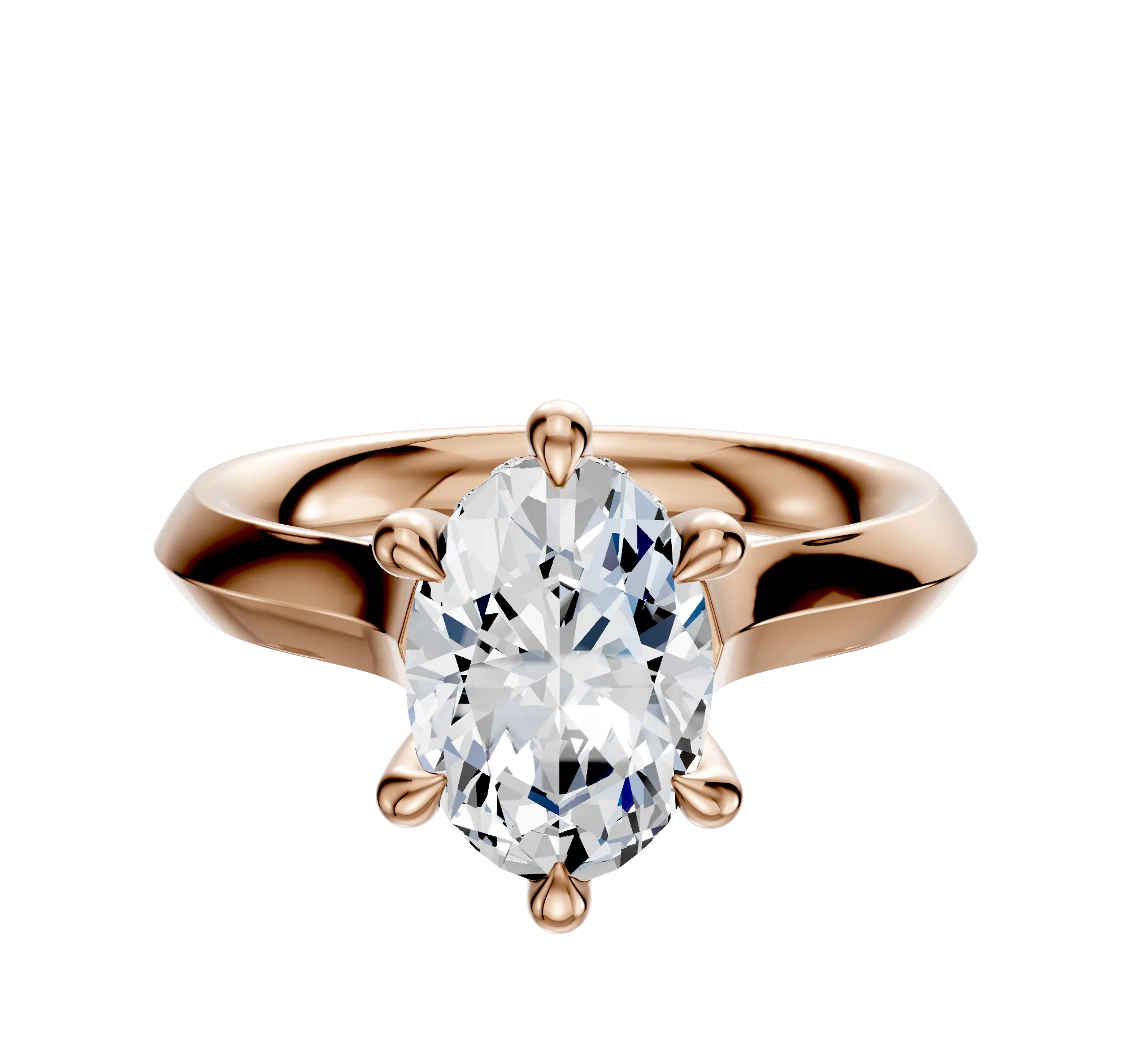 14K Rose Gold 6 Prong Hidden Halo Cathedral Knife Edge 3.0mm Engagement Ring