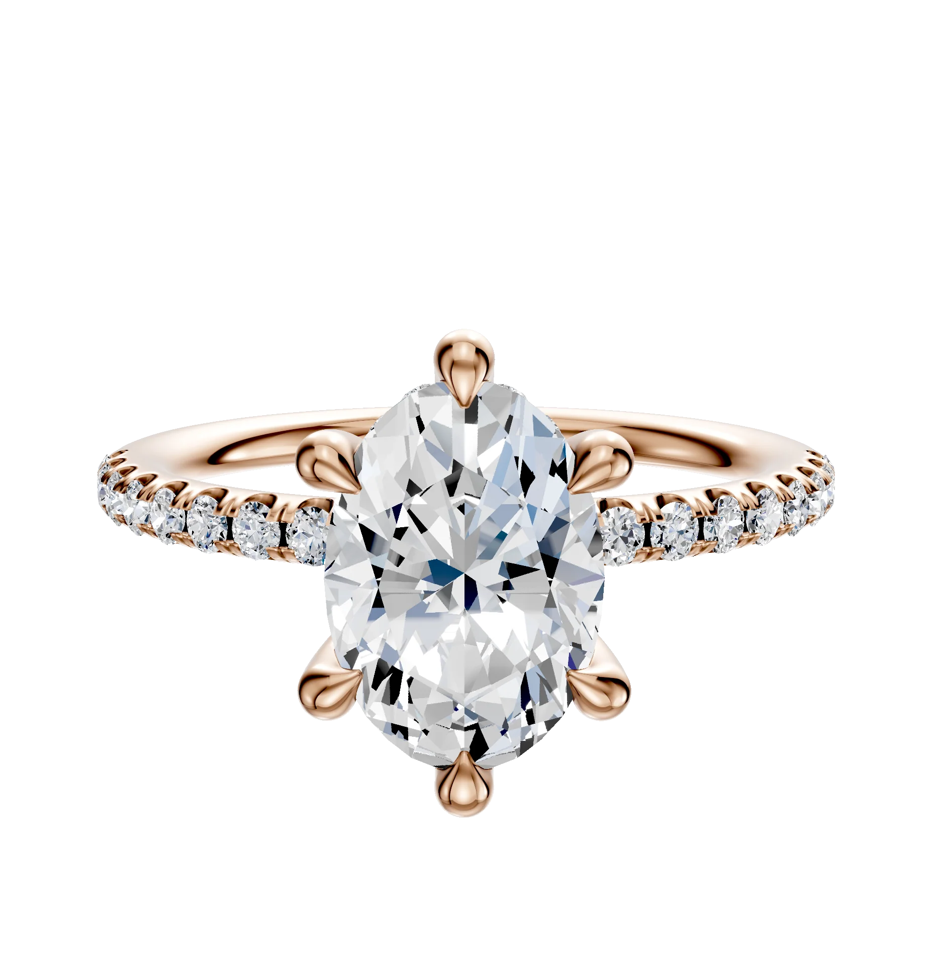 14K Rose Gold 6 Prong Hidden Halo Classic Dome 1-Row-Pave 2.5mm Engagement Ring