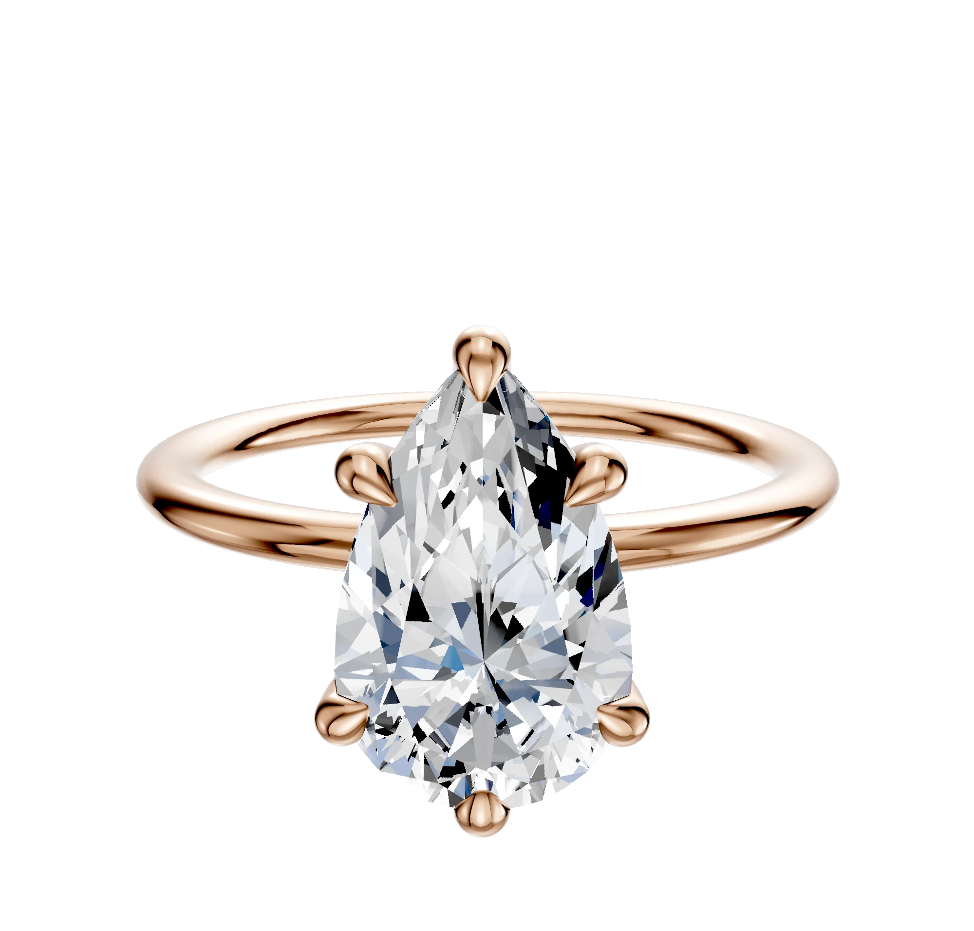 14K Rose Gold 6 Prong Hidden Halo Classic Dome 1.5mm Engagement Ring