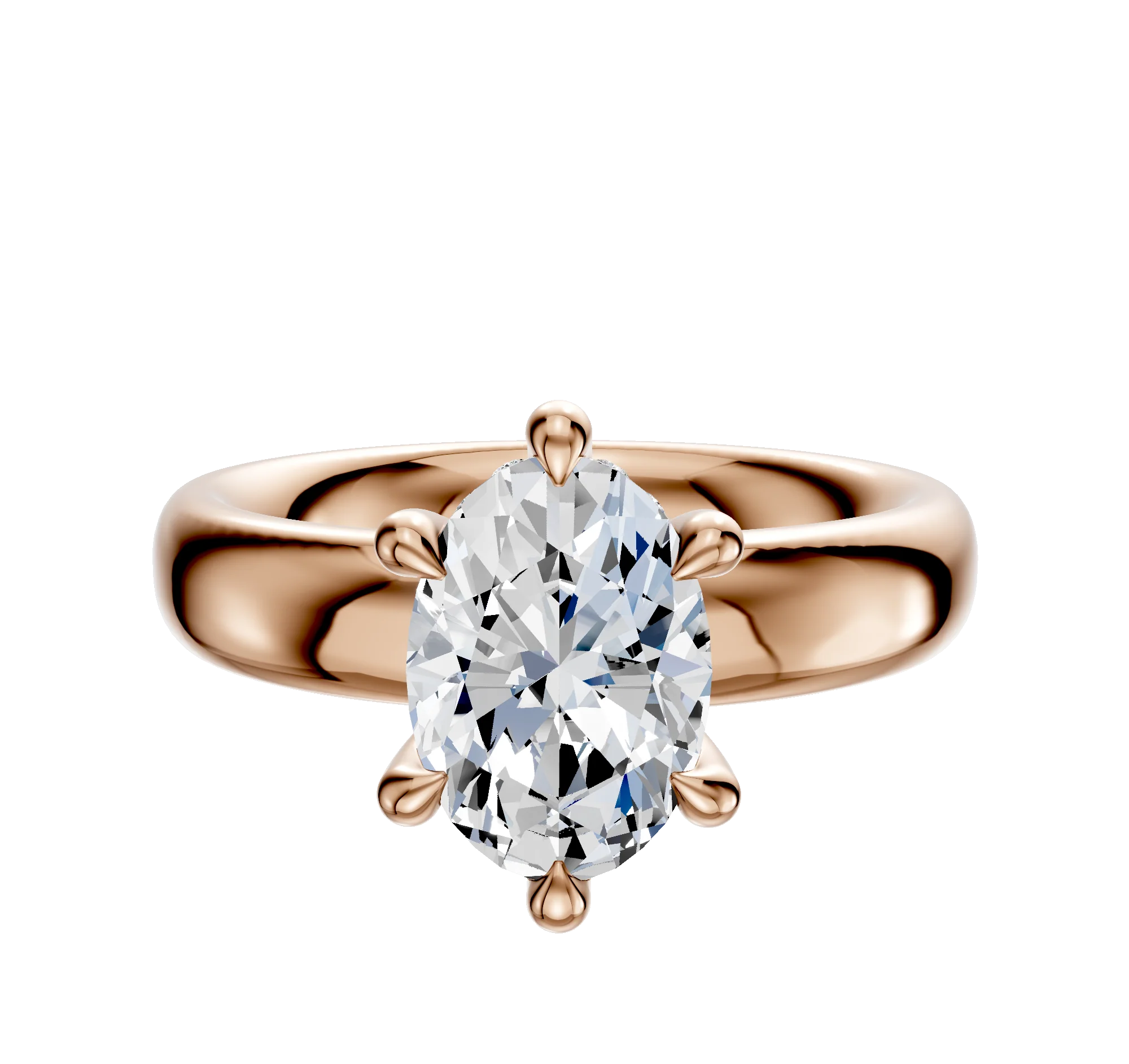 14K Rose Gold 6 Prong Hidden Halo Classic Dome 4.0mm Engagement Ring