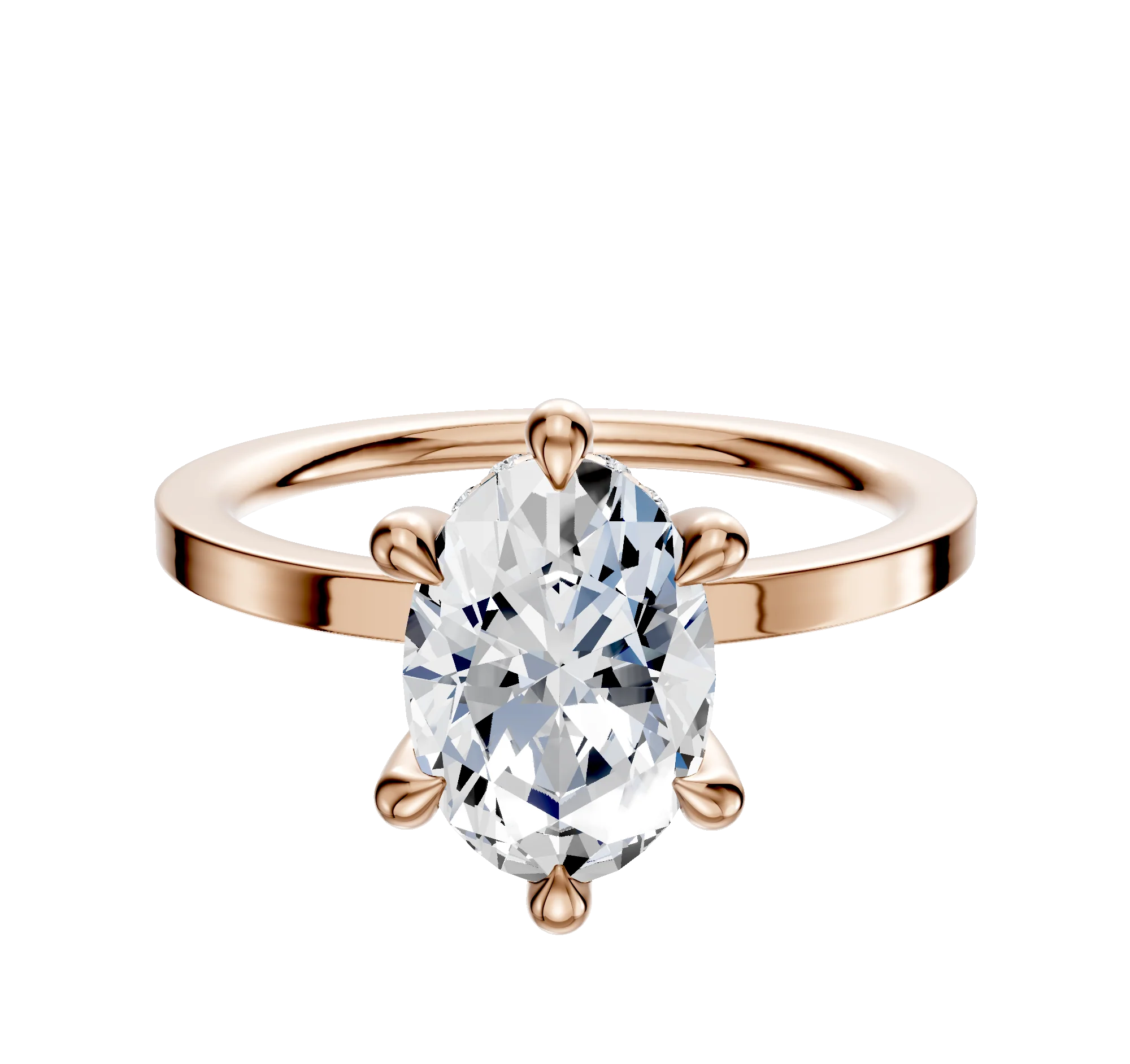 14K Rose Gold 6 Prong Hidden Halo Classic Flat 1.5mm Engagement Ring