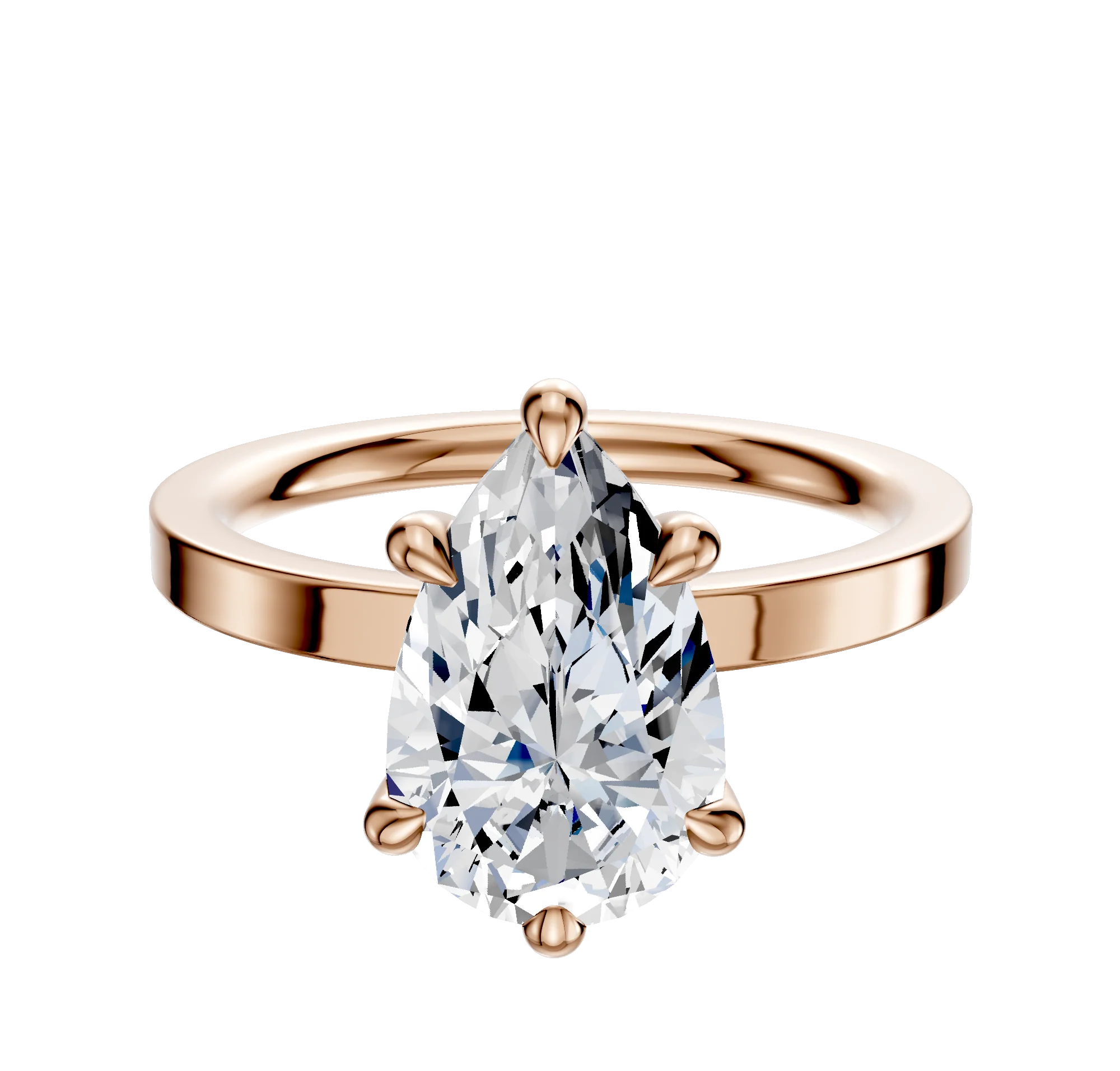 14K Rose Gold 6 Prong Hidden Halo Classic Flat 2.0mm Engagement Ring
