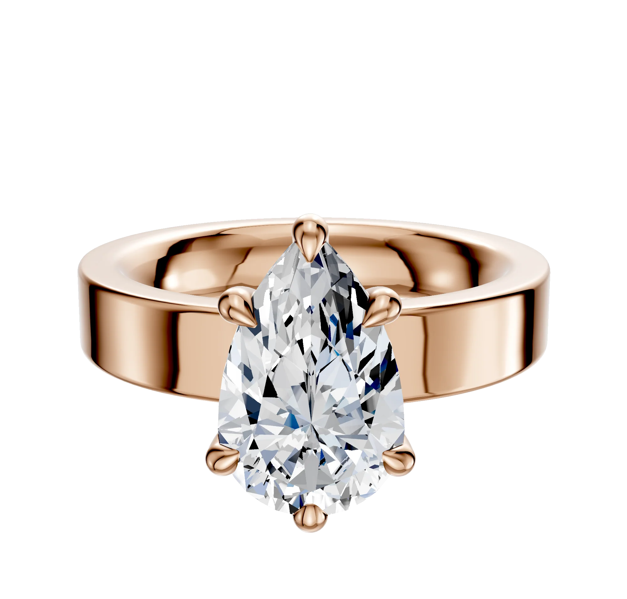 14K Rose Gold 6 Prong Hidden Halo Classic Flat 4.0mm Engagement Ring