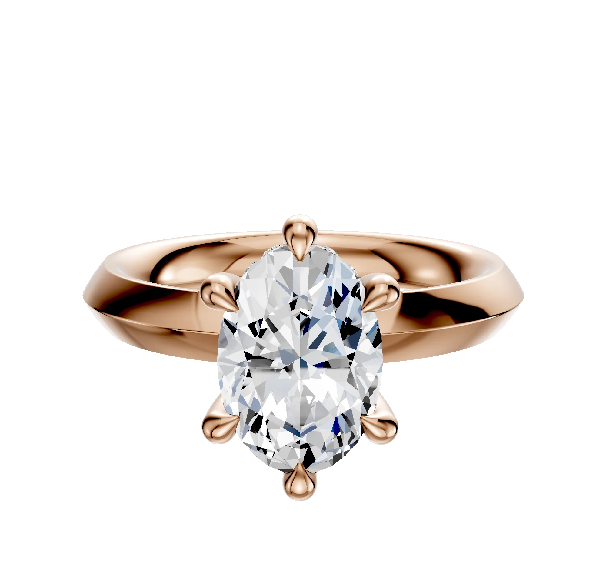 14K Rose Gold 6 Prong Hidden Halo Classic Knife Edge 3.0mm Engagement Ring