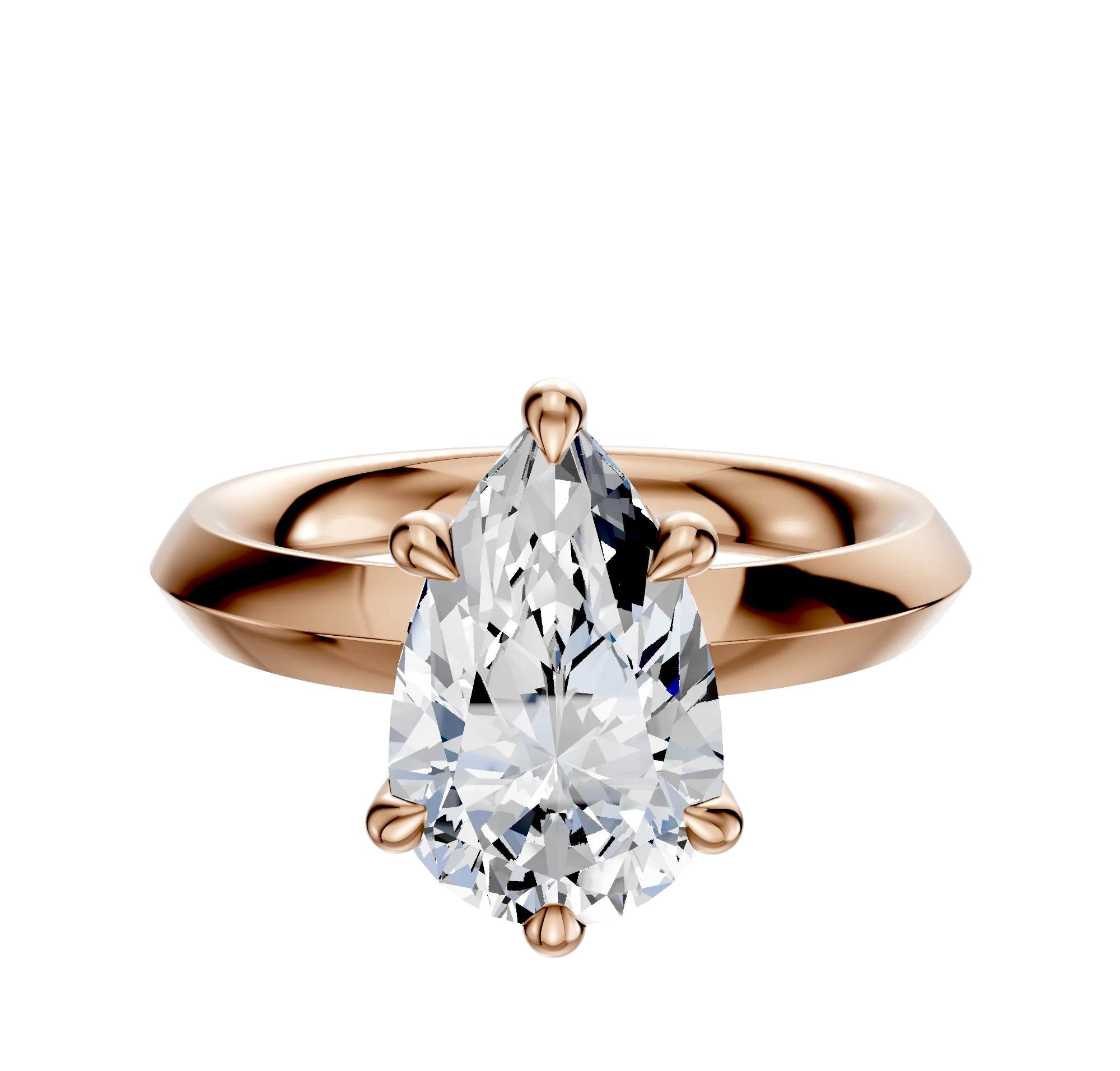 14K Rose Gold 6 Prong Hidden Halo Classic Knife Edge 3.0mm Engagement Ring